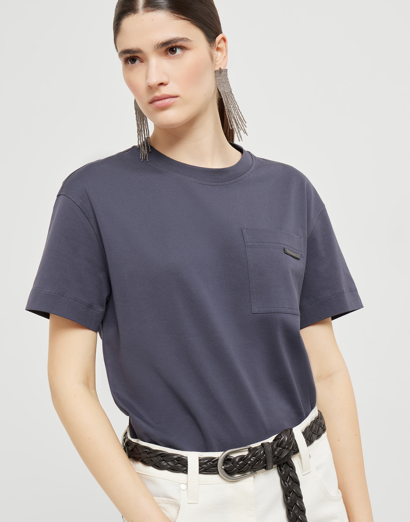Cotton jersey T-shirt with shiny tab - 4