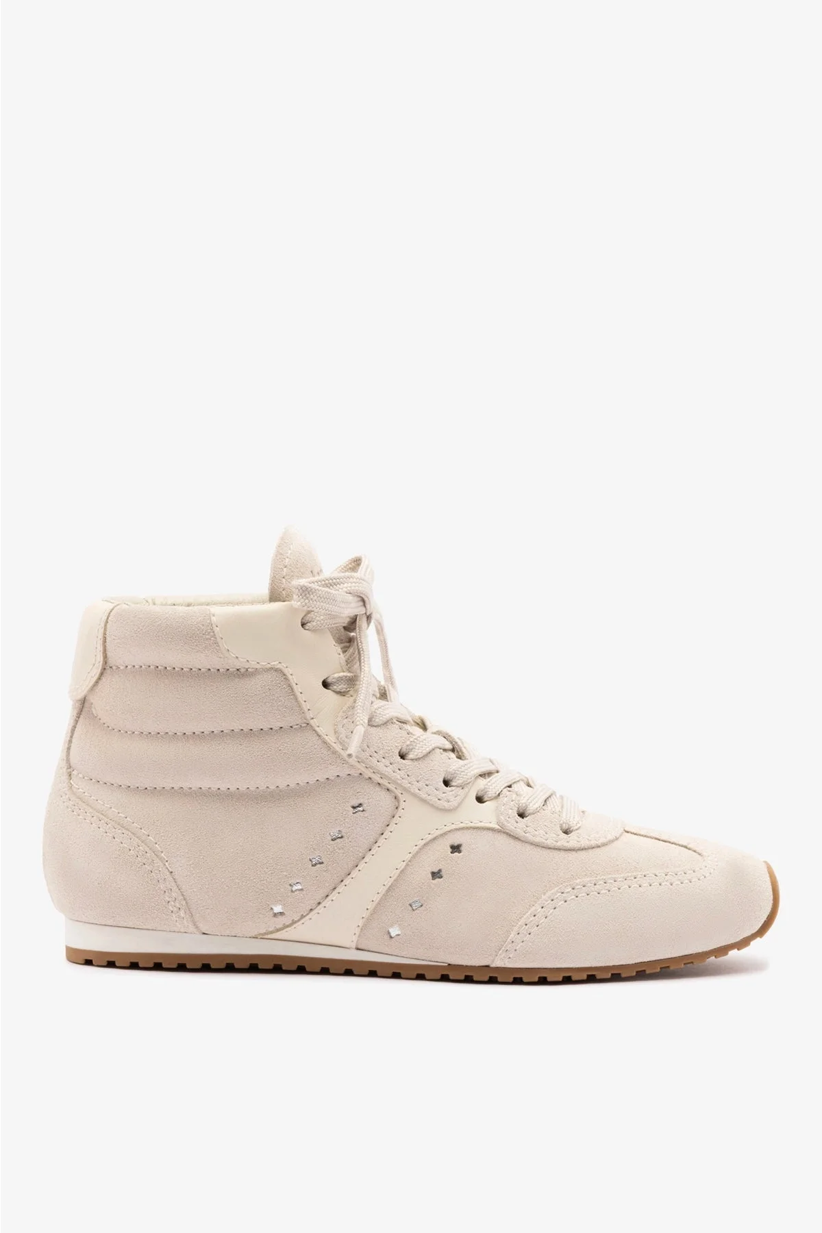 Stella Mid Sneaker In Mushroom Grey Suede and Ivory Leather - 1