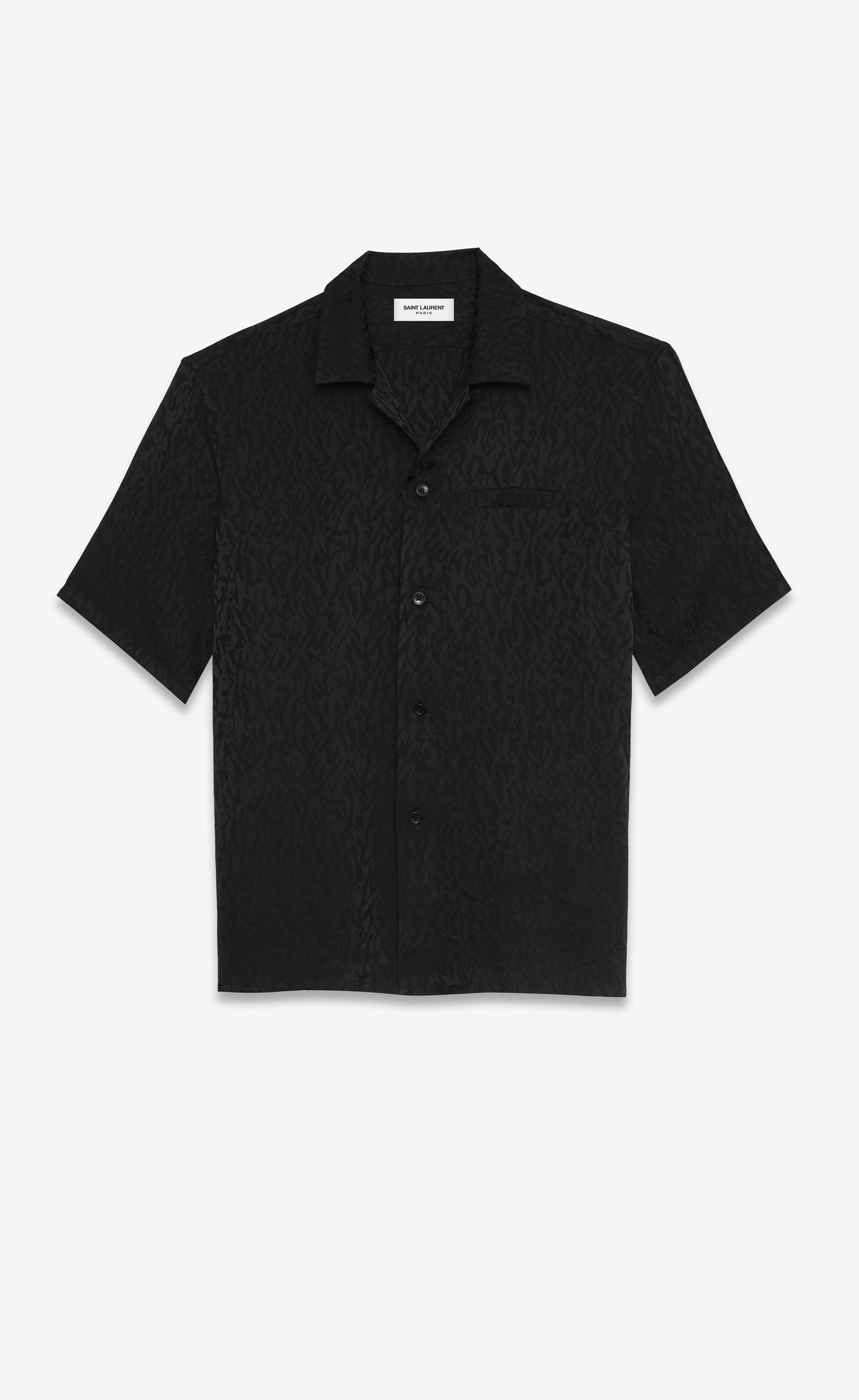 Black Camo Jacquard Silk Shirt - 1