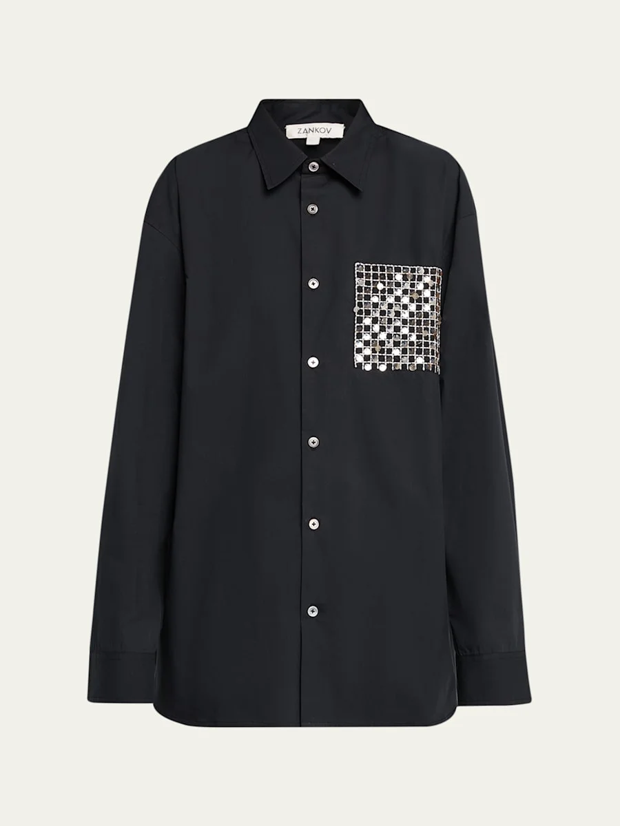 Long-Sleeve Sequined Pocket Shirt - 1