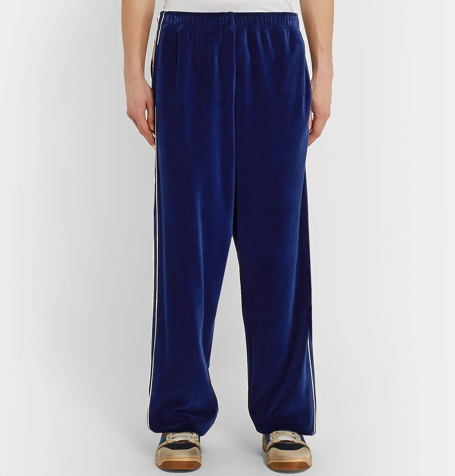 Tapered Logo-Appliquéd Webbing-Trimmed Piped Velvet Sweatpants - 4