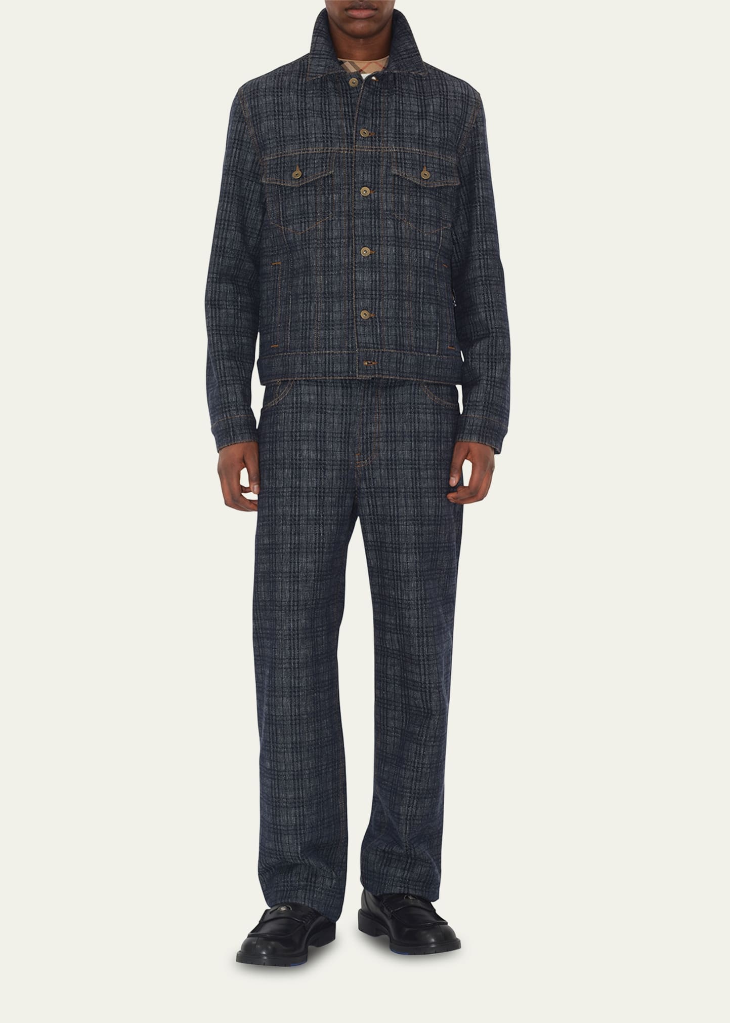 Men's Denim Check Five-Pocket Pants - 2