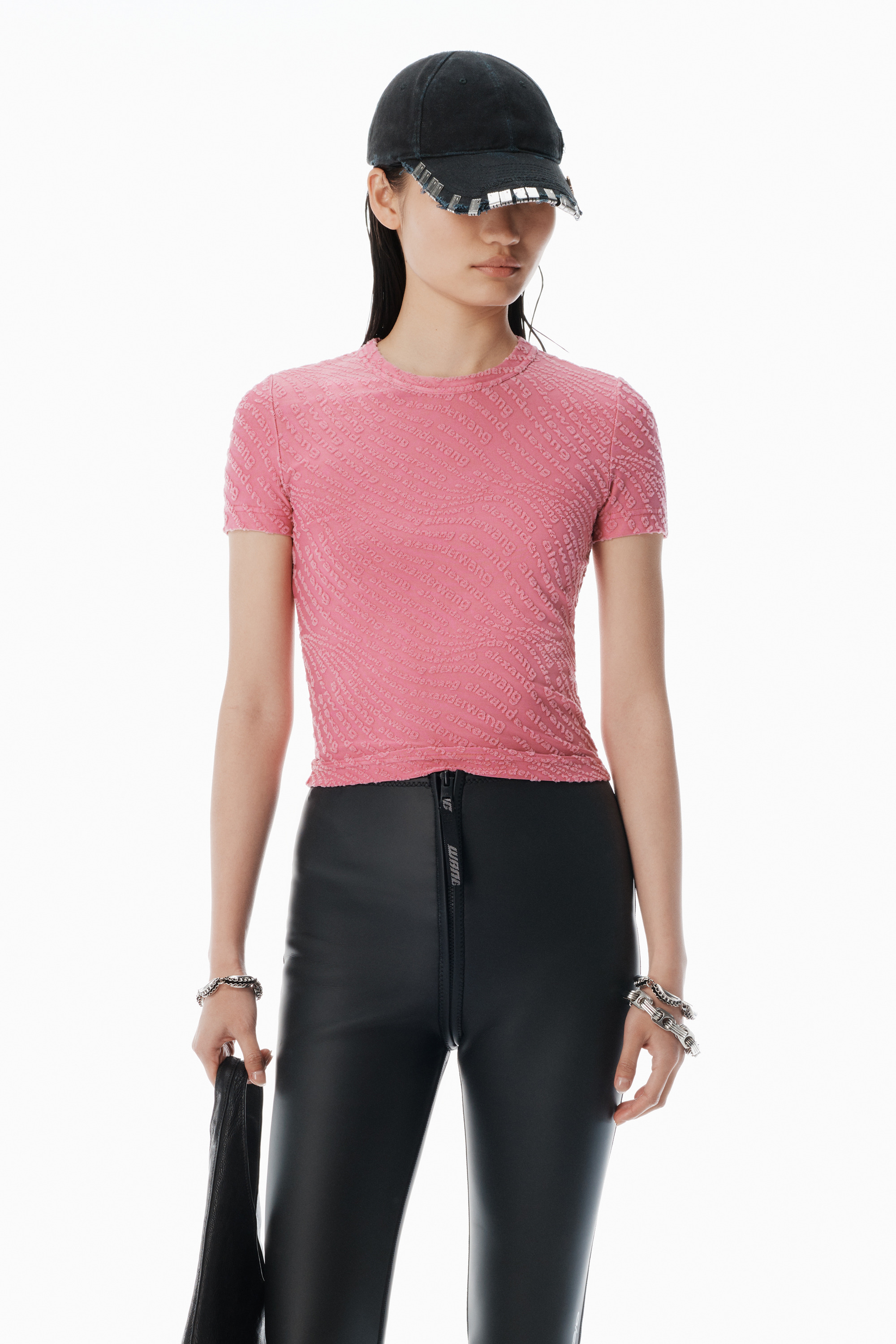 pink logo jacquard shrunken baby tee - 2