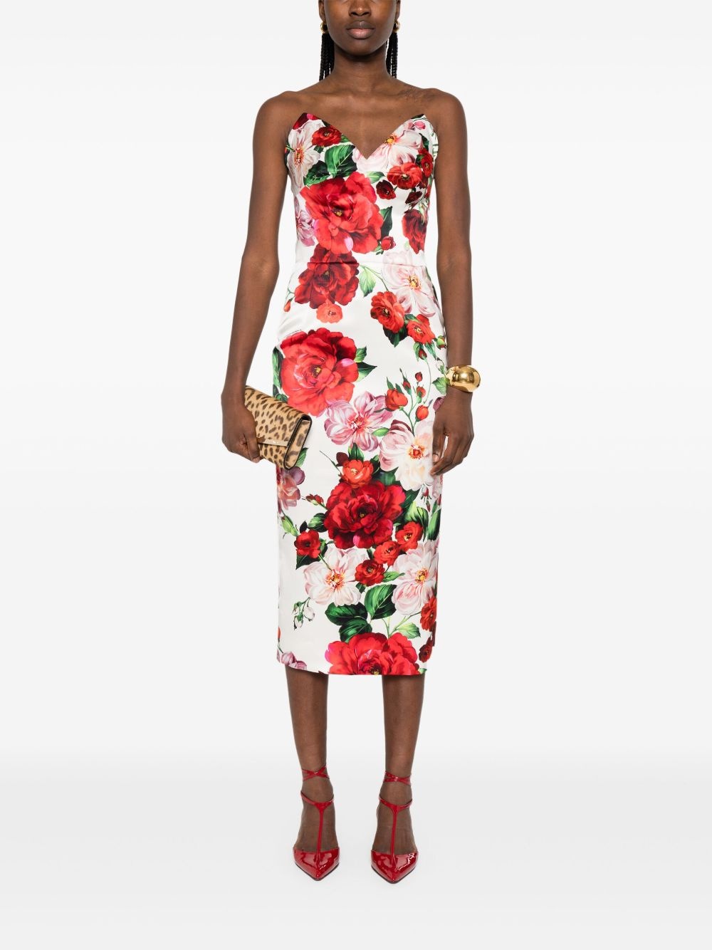 rose-print midi dress - 2