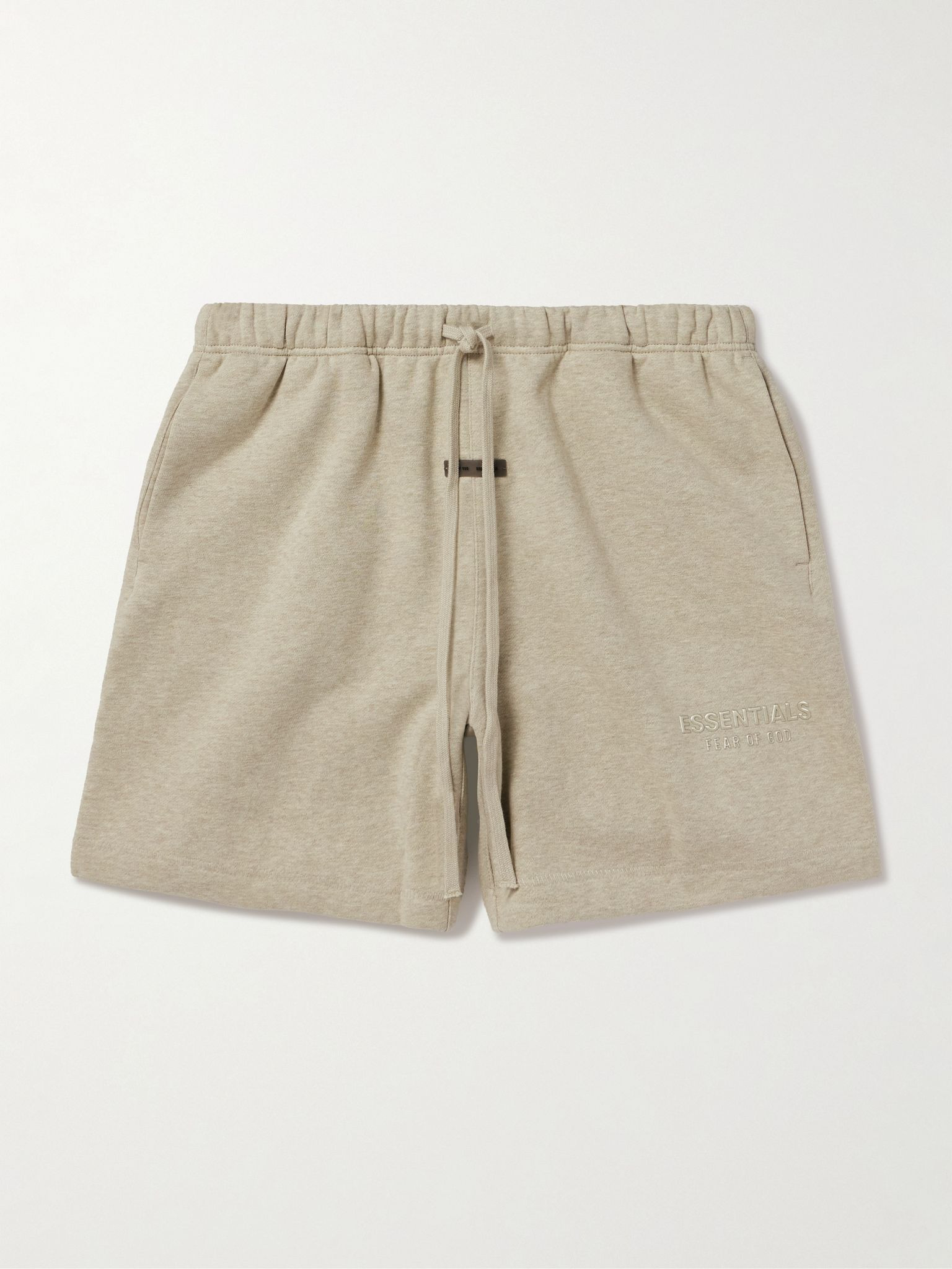 Wide-Leg Logo-Appliquéd Cotton-Blend Jersey Drawstring Shorts Stone - 1