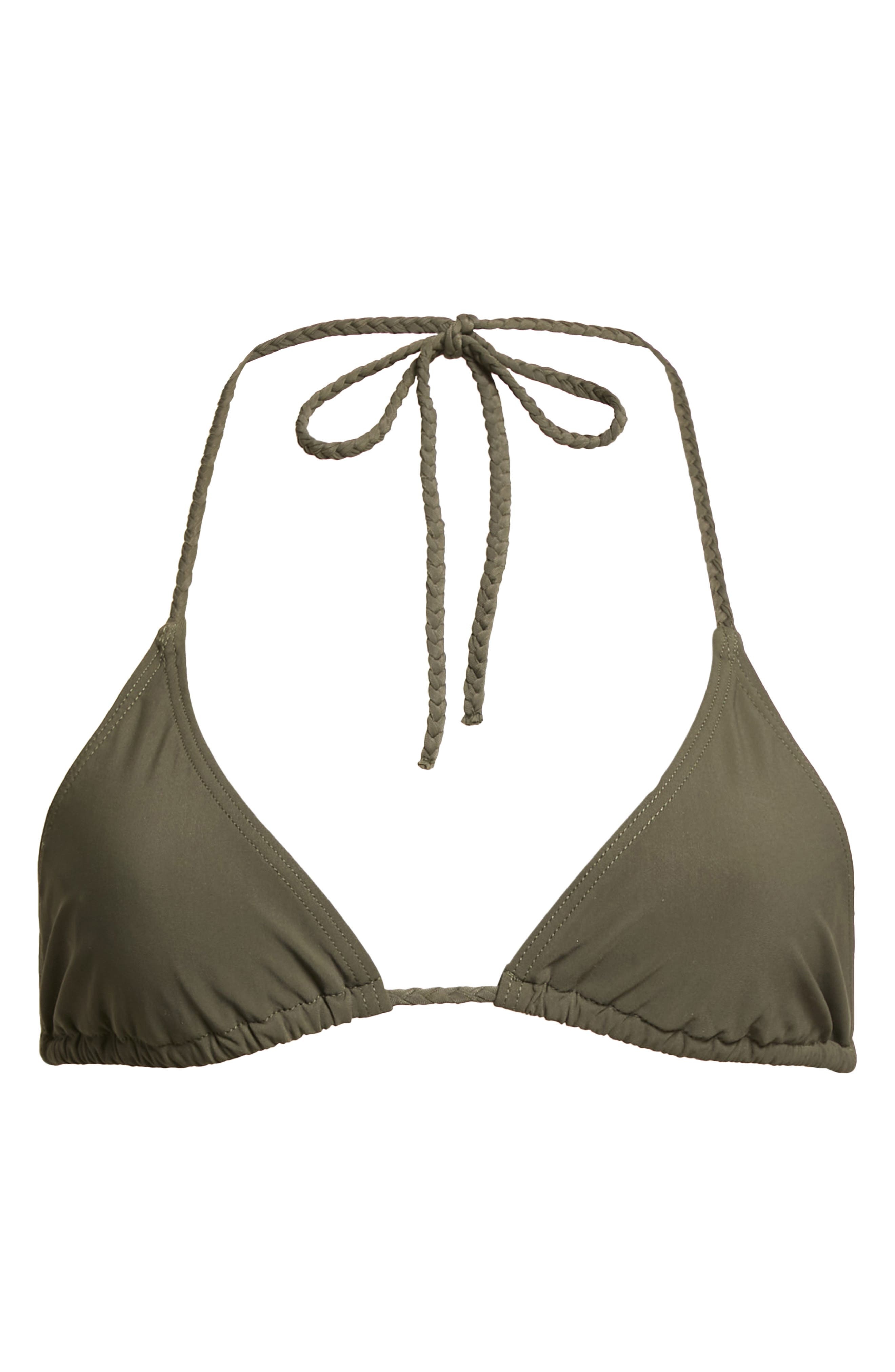 TOTEME Braided Tie Halter Neck Triangle Bikini Top in Dark Green at Nordstrom - 7