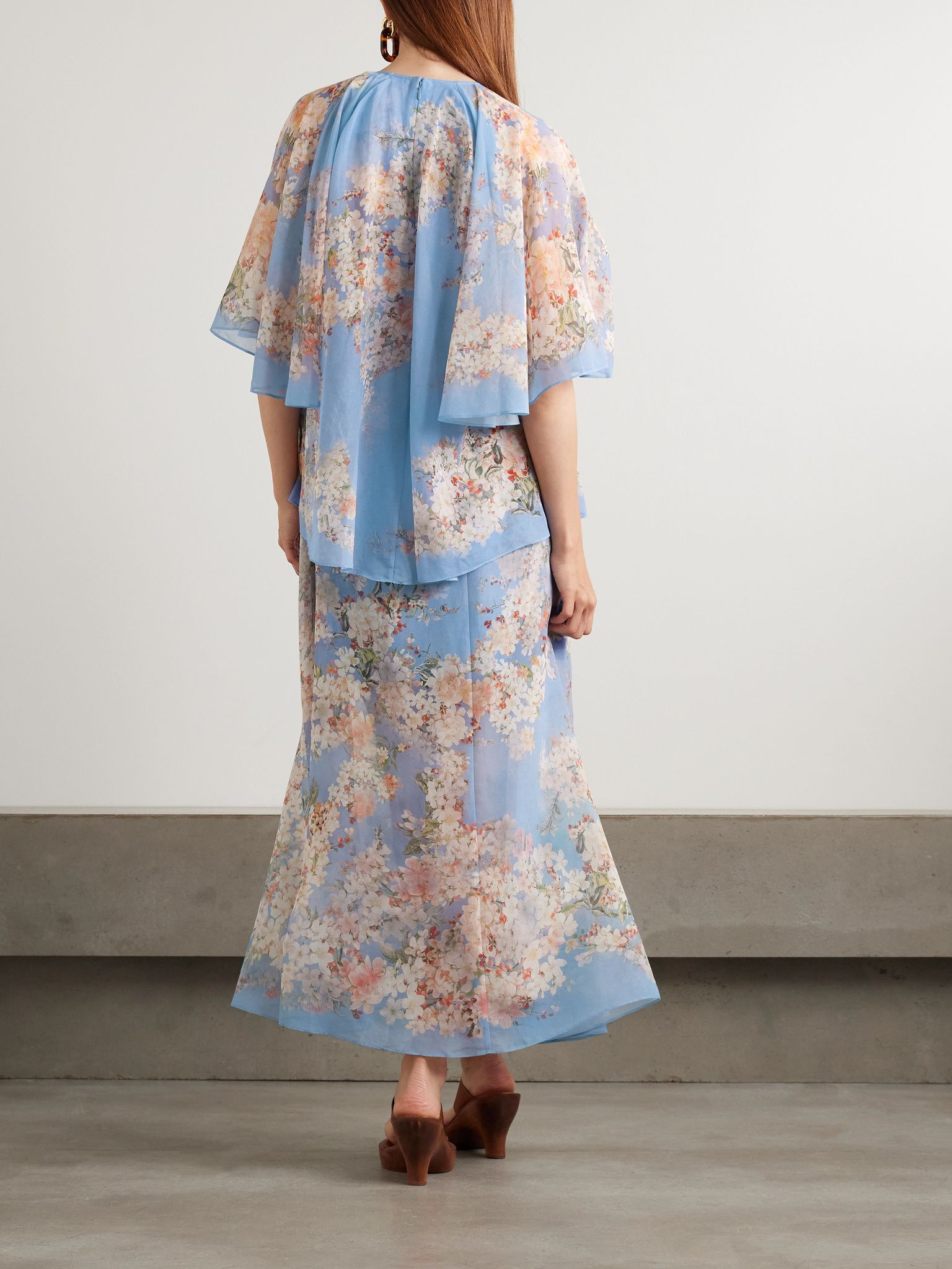 Cascadian tiered ruffled floral-print recycled-georgette maxi dress Blue - 3