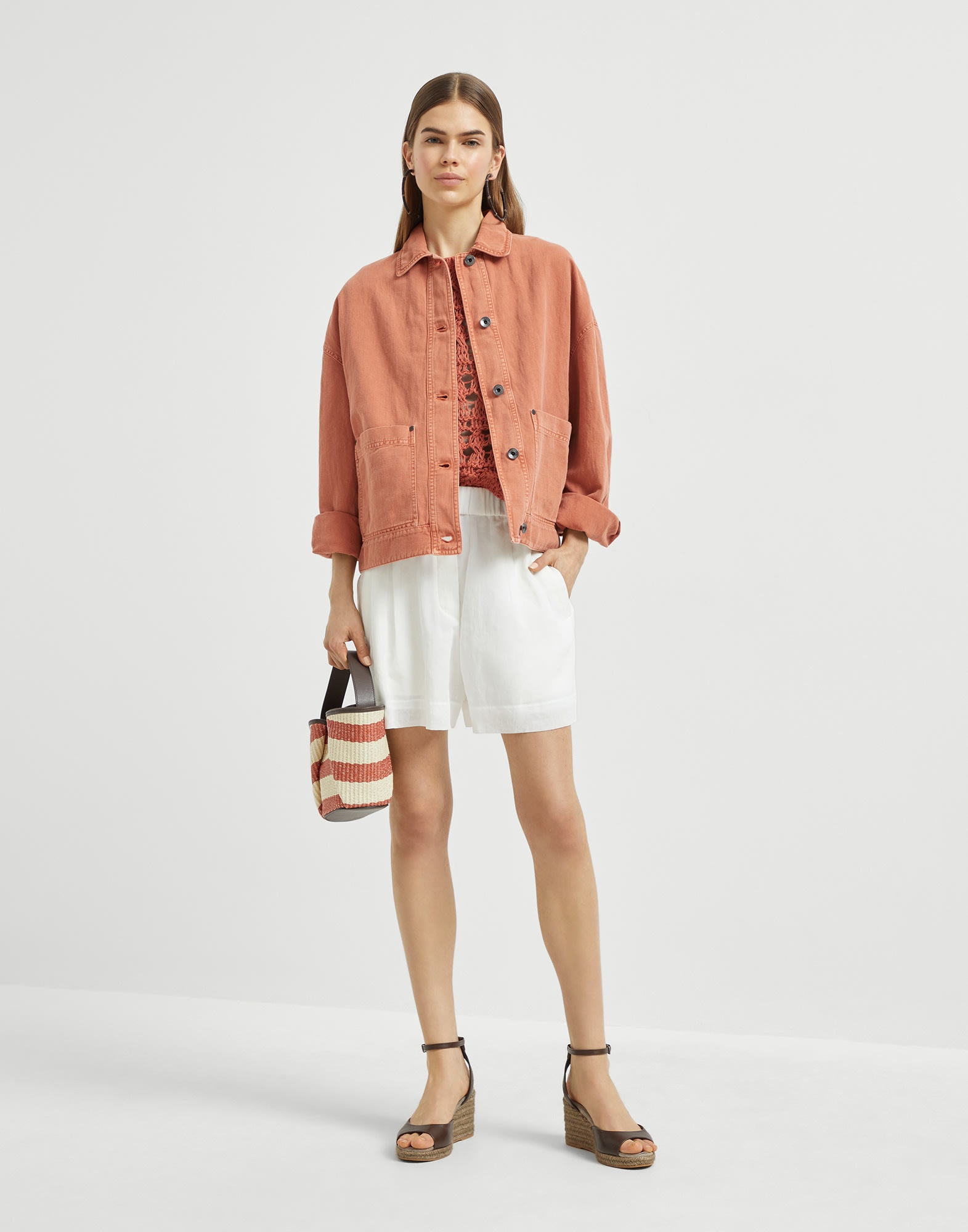 Garment-dyed cotton and linen cover outerwear jacket with monili - 5