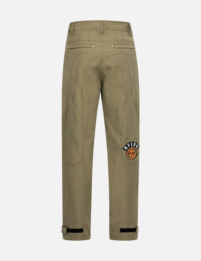 EVISU DAICOCK INSERT AND KAMON APPLIQUÉ LOOSE FIT PATCHWORK PANTS outlook