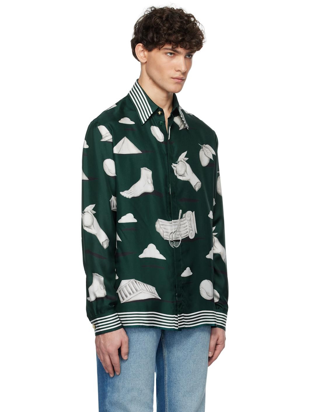 Green Classic Collar Long Sleeve Shirt - 2