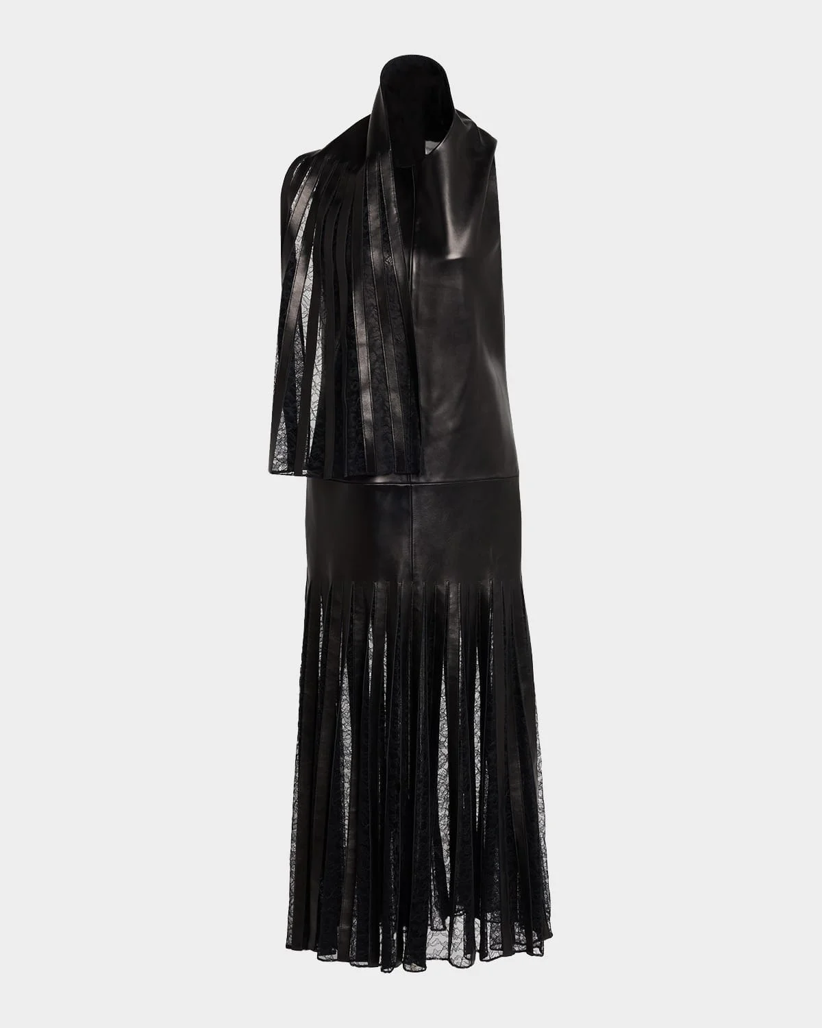 The Blythe Lace-Inset Scarf-Neck Leather Maxi Dress - 1