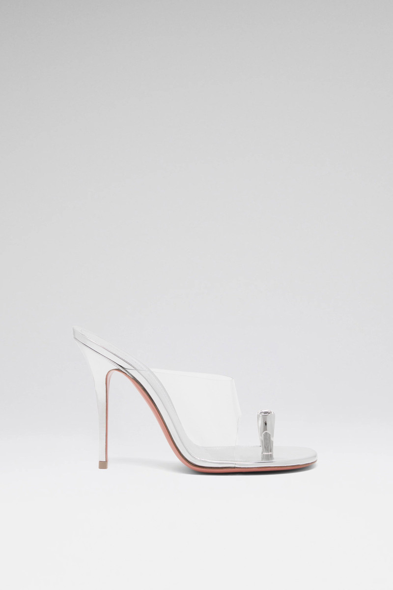 JUSTINE SLIPPER 105 SILVER MIRROR TRANSPARENT PVC AND SILVER TOE RING 1