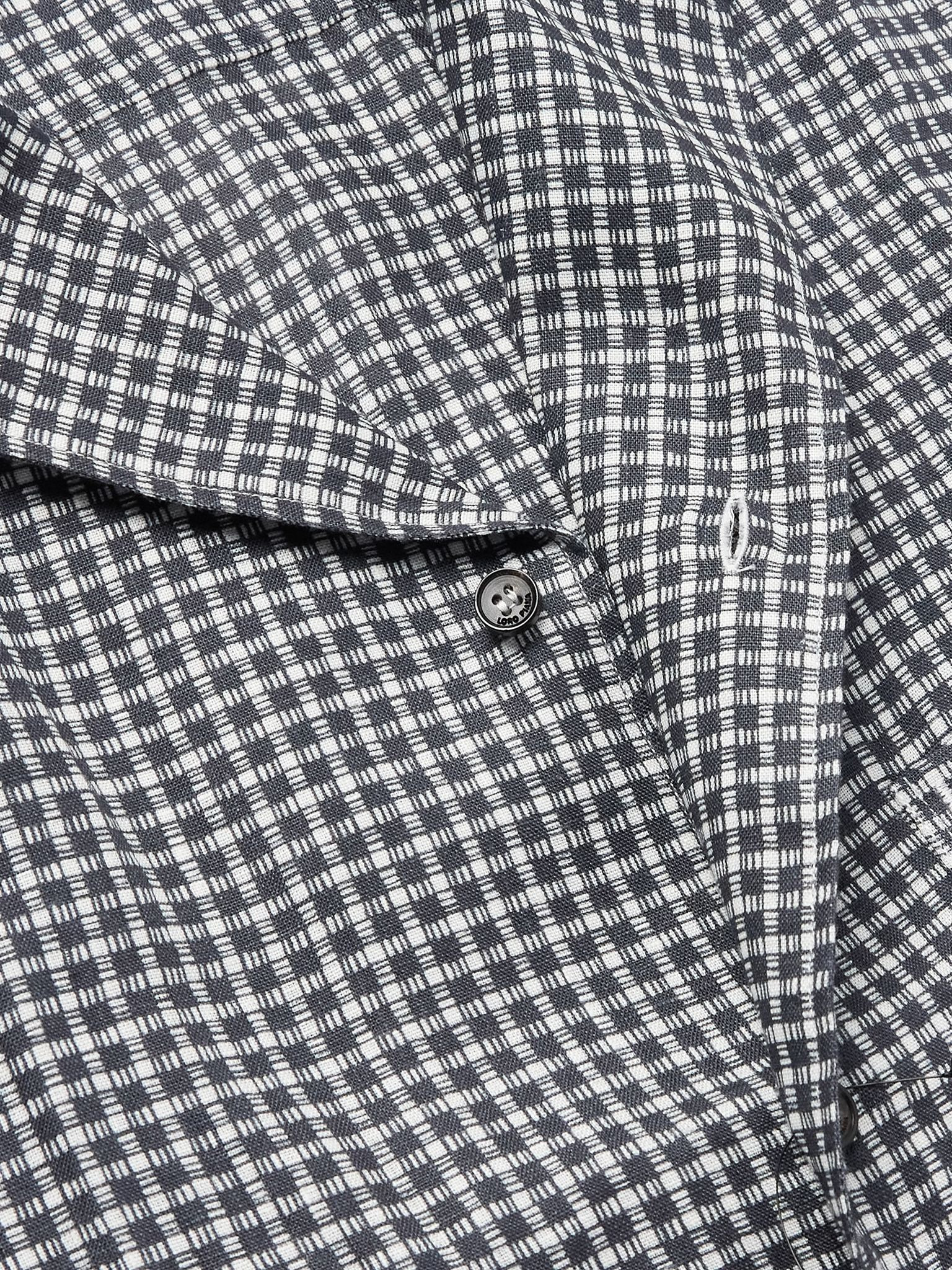 Federico Camp-Collar Checked Linen Shirt Midnight blue - 4