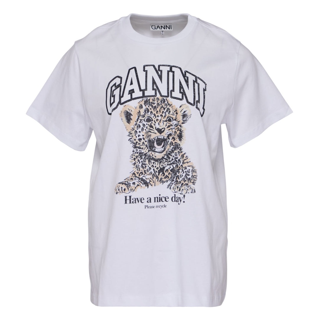 GANNI Basic Jersey Leopard Relaxed Tee | club21 | REVERSIBLE