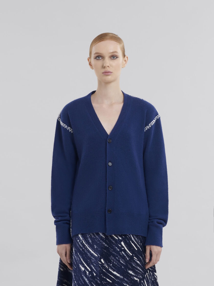 BLUE WOOL-CASHMERE CARDIGAN WITH MARNI MENDING - 2