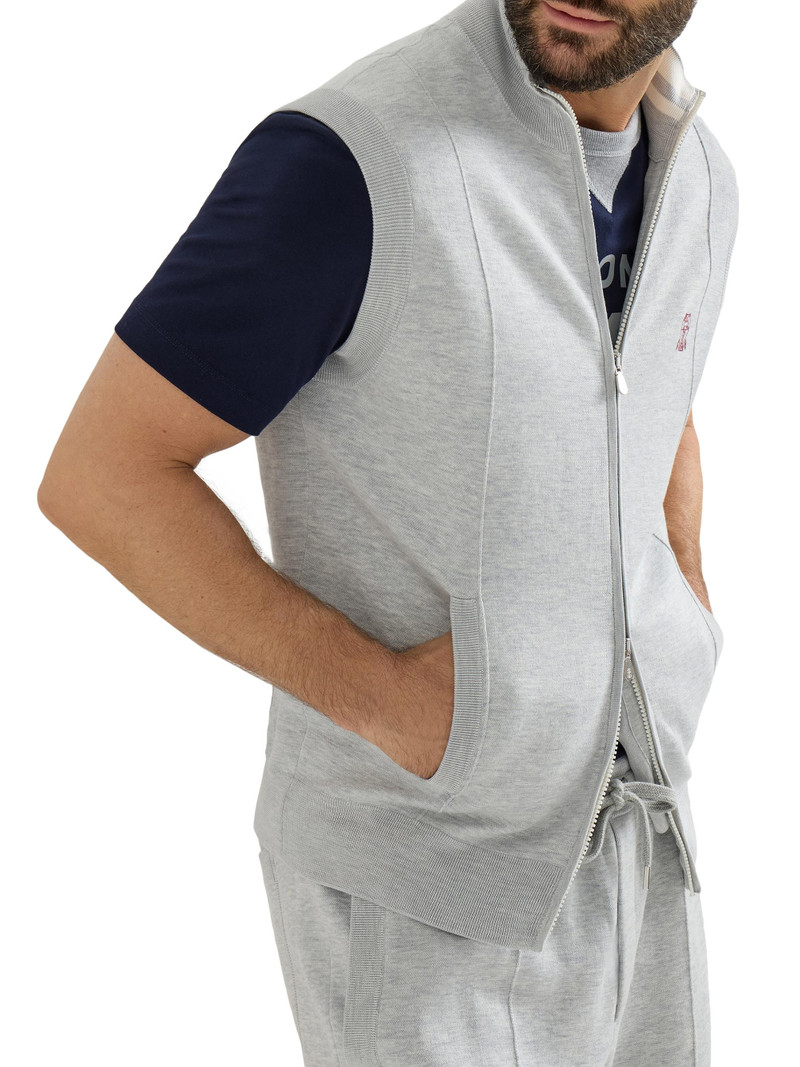 Men's Cotton and Silk French Terry Double Knit Vest with Logo - Pebble 4