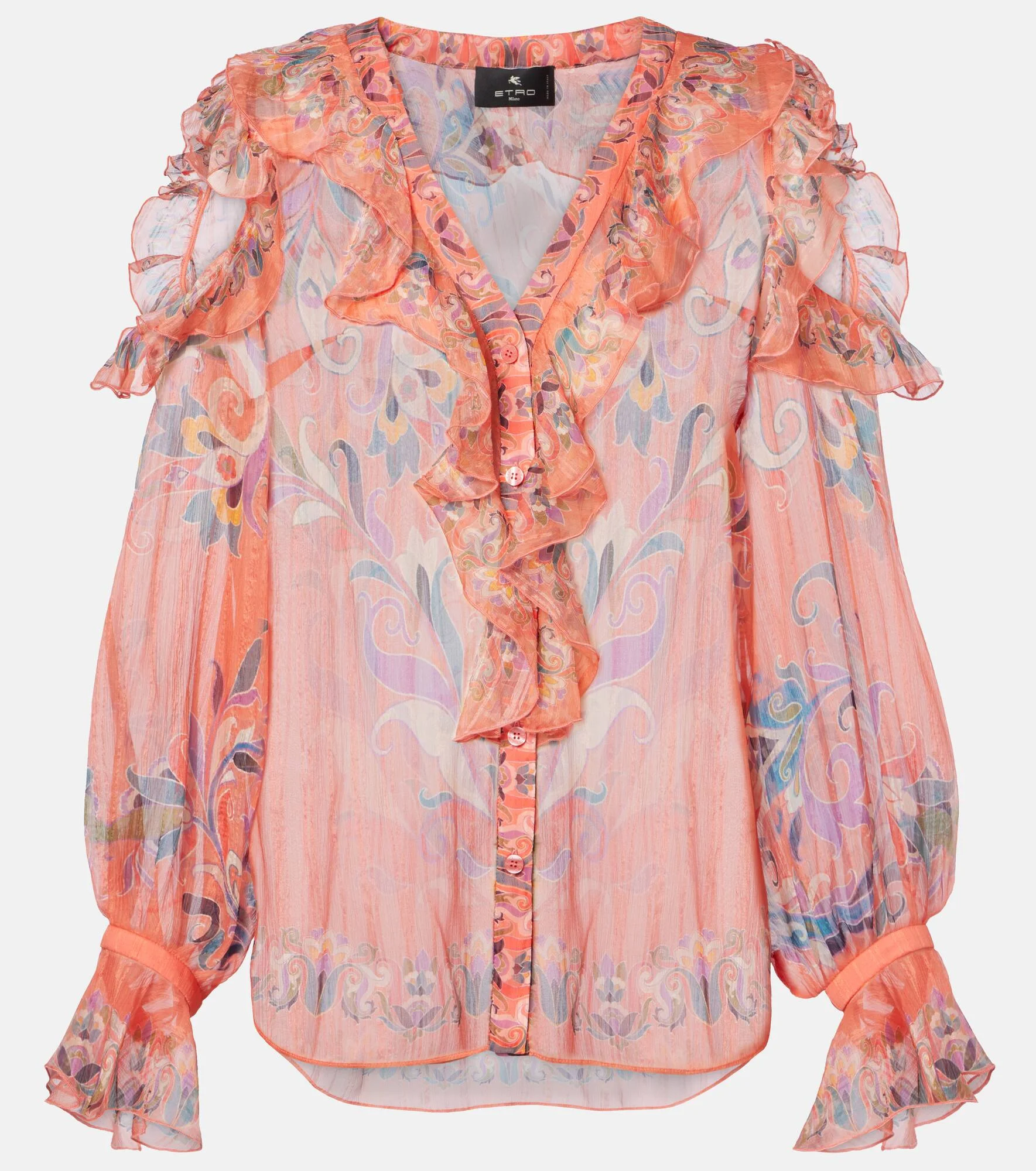 Printed ruffled silk blouse - 1