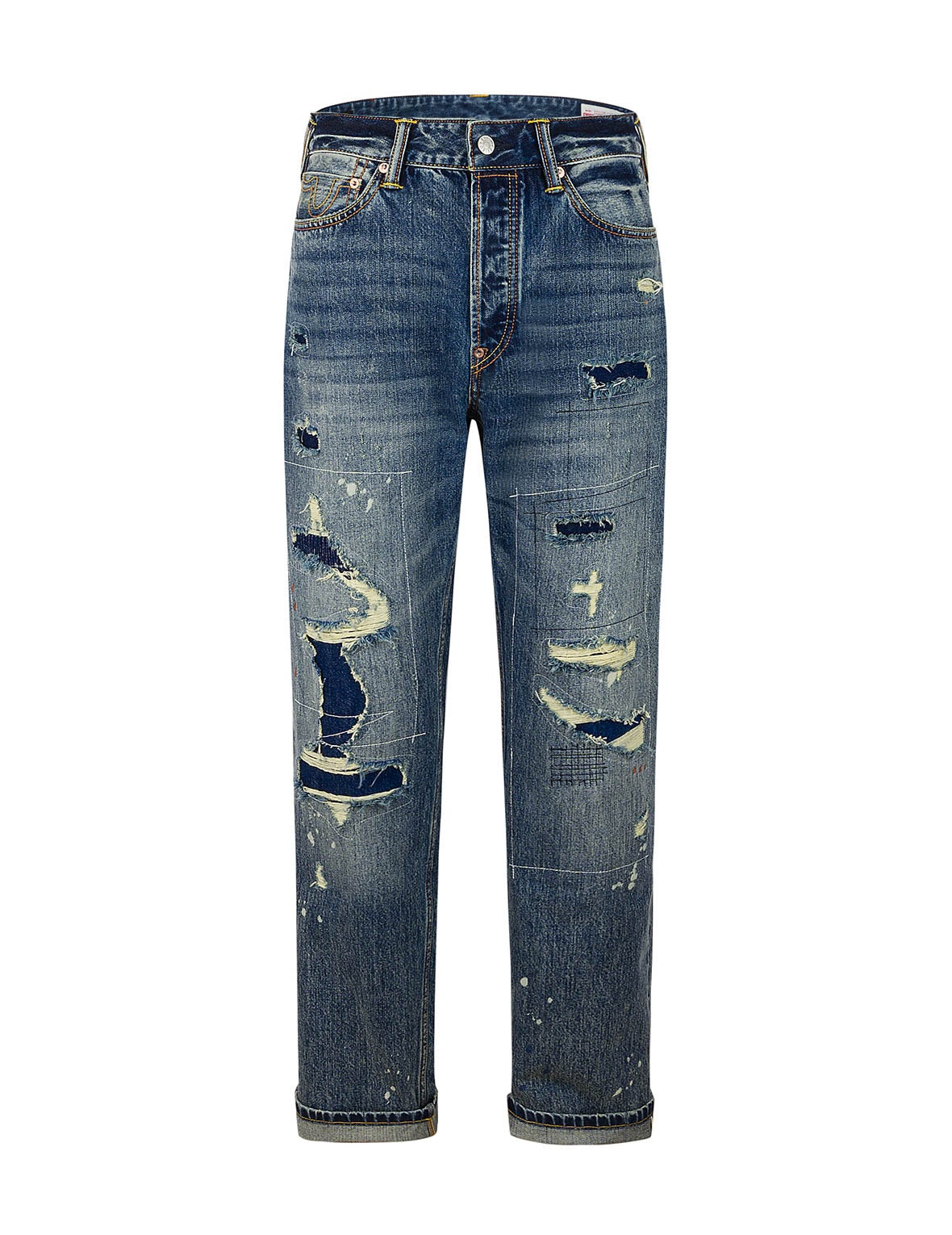 Deconstructed Inserted Seagull Embroidery Regular Fit Jeans #2000 - 8