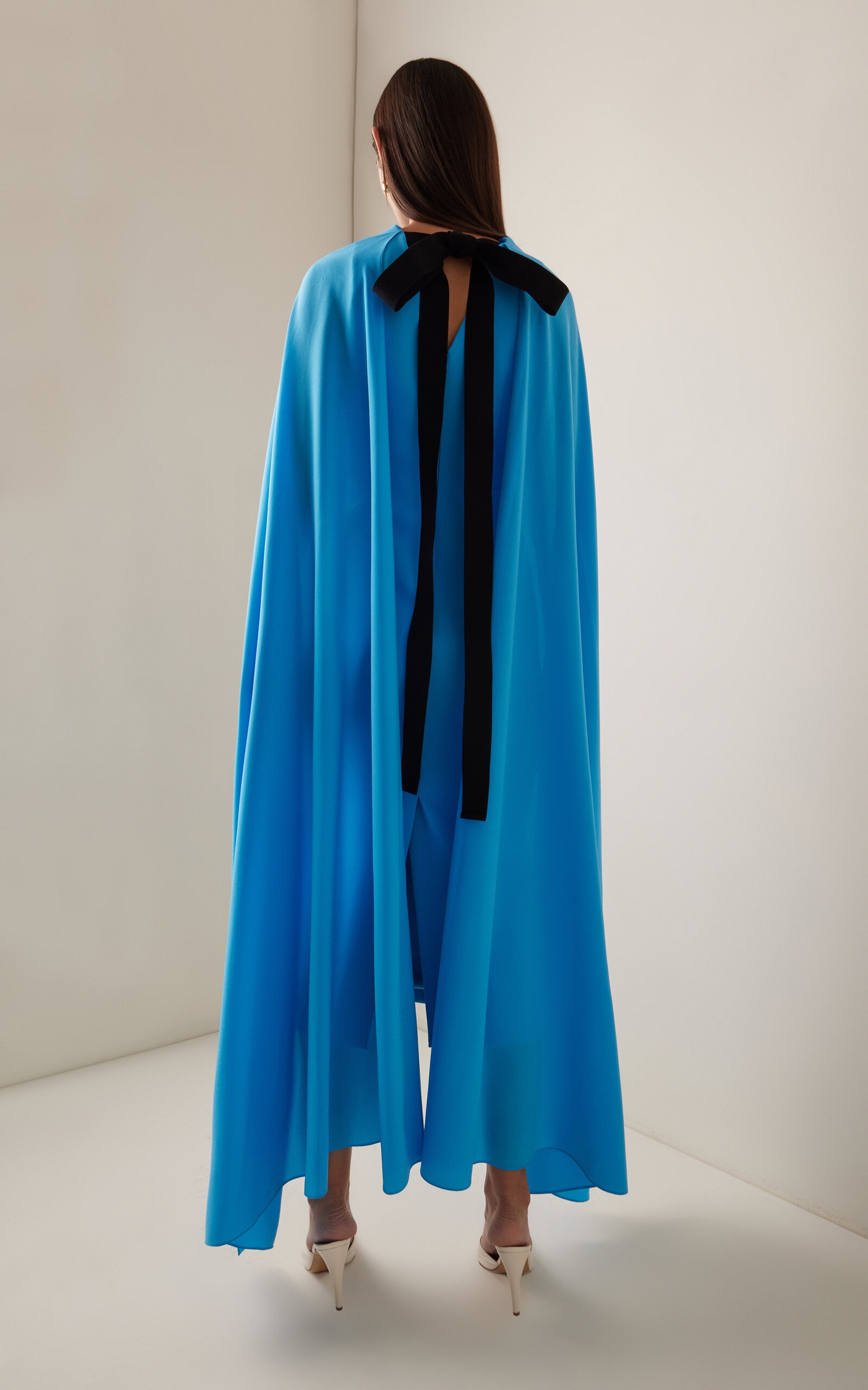 Elina Cape-Detailed Bonded Crepe Maxi Dress blue - 4