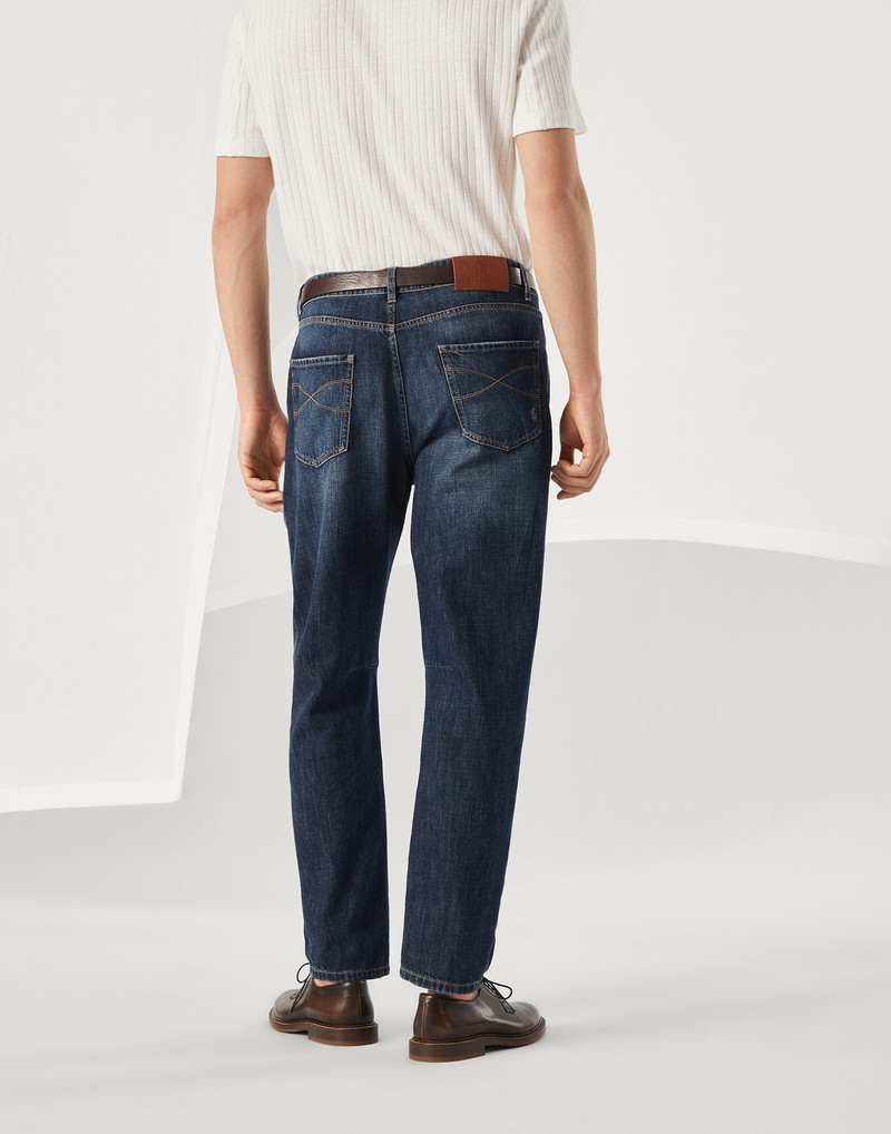 Brunello Cucinelli Lightweight denim leisure fit five-pocket trousers with rips outlook