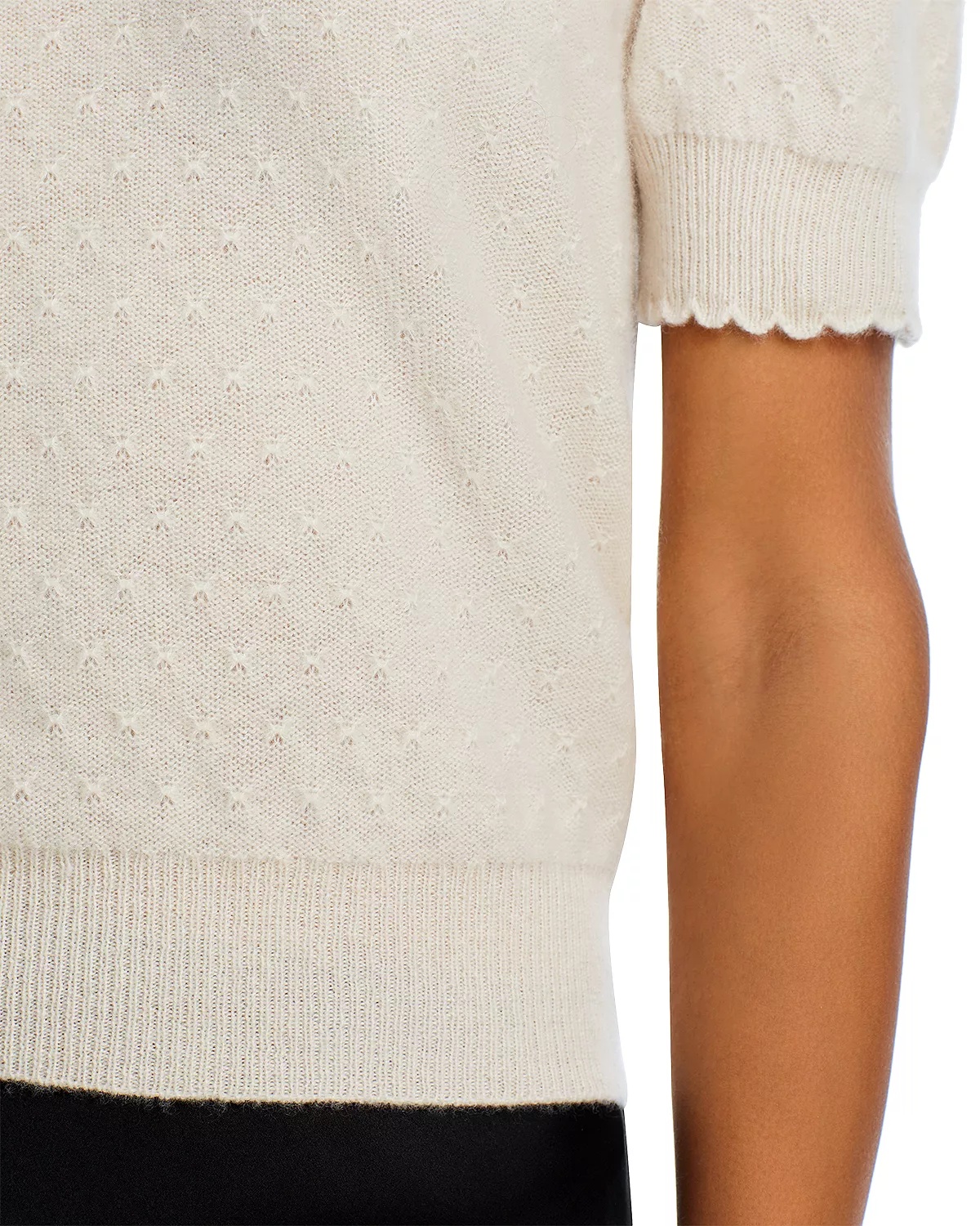 Cashmere Pointelle Puff Sleeve Sweater - 5