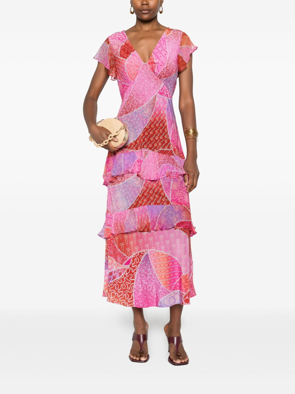 patchwork ruffled midi dress - 2