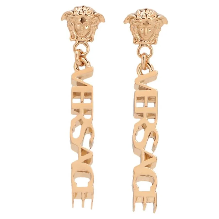 Versace Logo Drop Earrings in Gold - 1