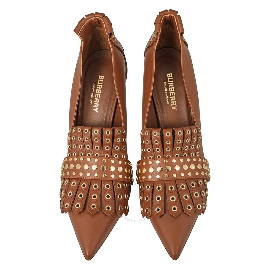 Burberry Brown Studded Kiltie Fringe Leather Point Toe Pumps - 3