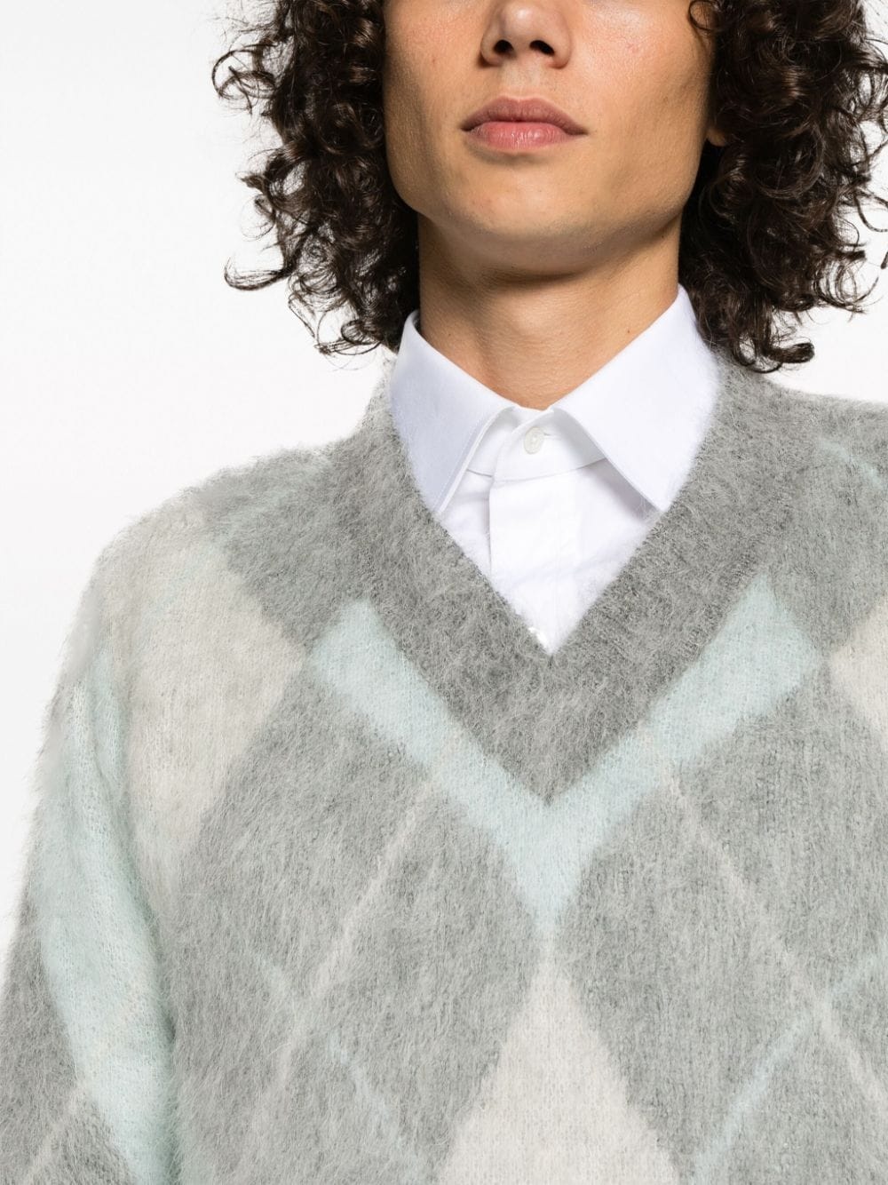 argyle-knit brushed sweatshirt - 5