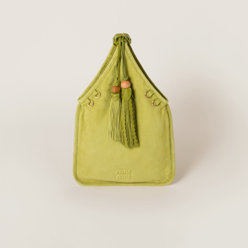 Suede handbag with tassels 1