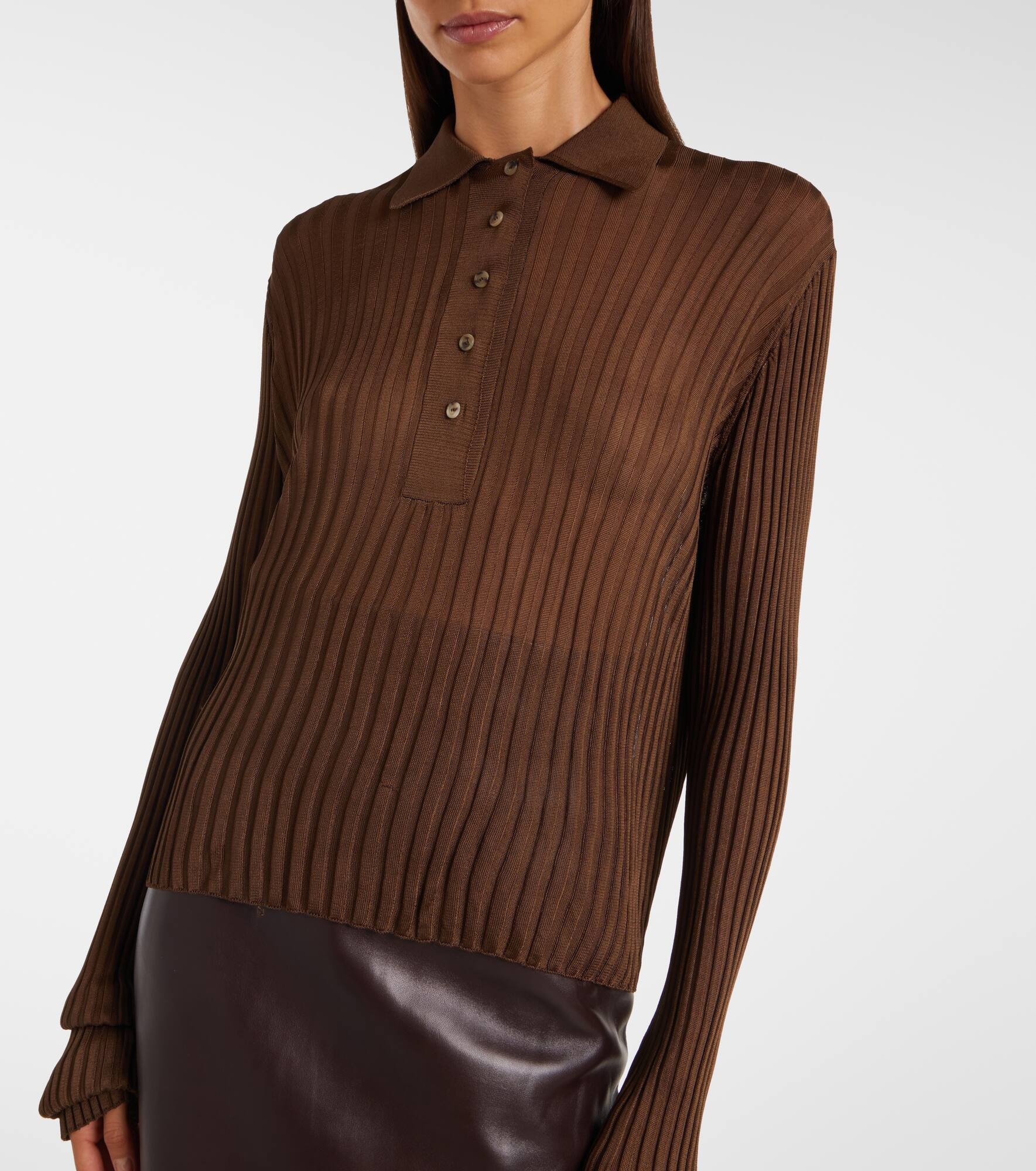 Vin ribbed-knit sheer polo shirt - 6