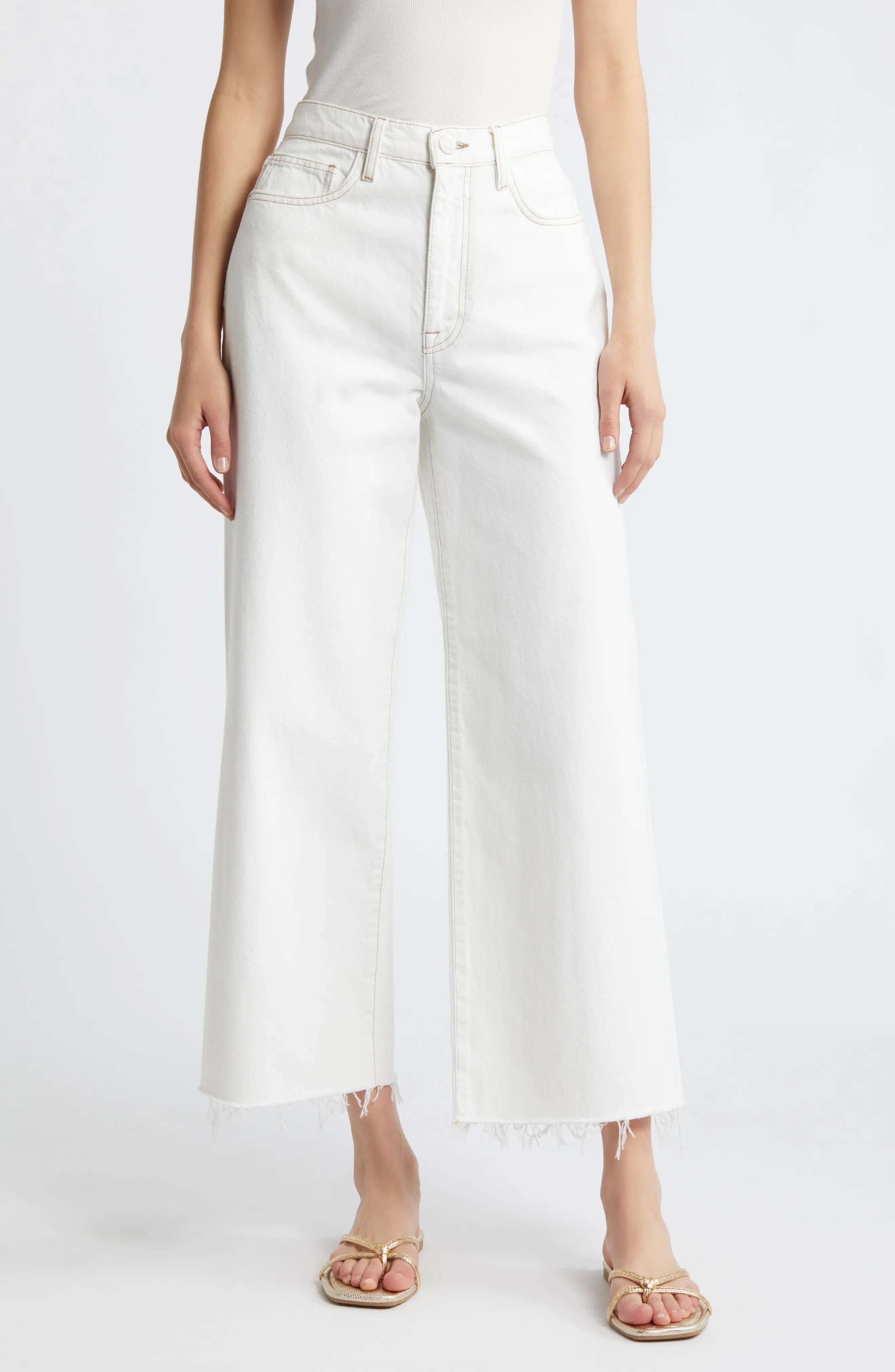 Le Jane Fray Hem Crop Wide Leg Jeans - 1