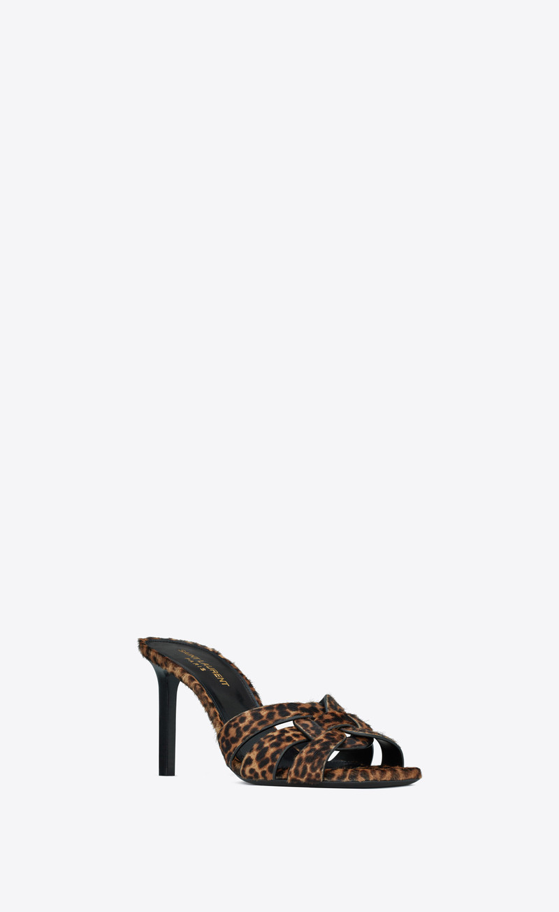 tribute heeled mules in leopard-print pony-effect leather 3
