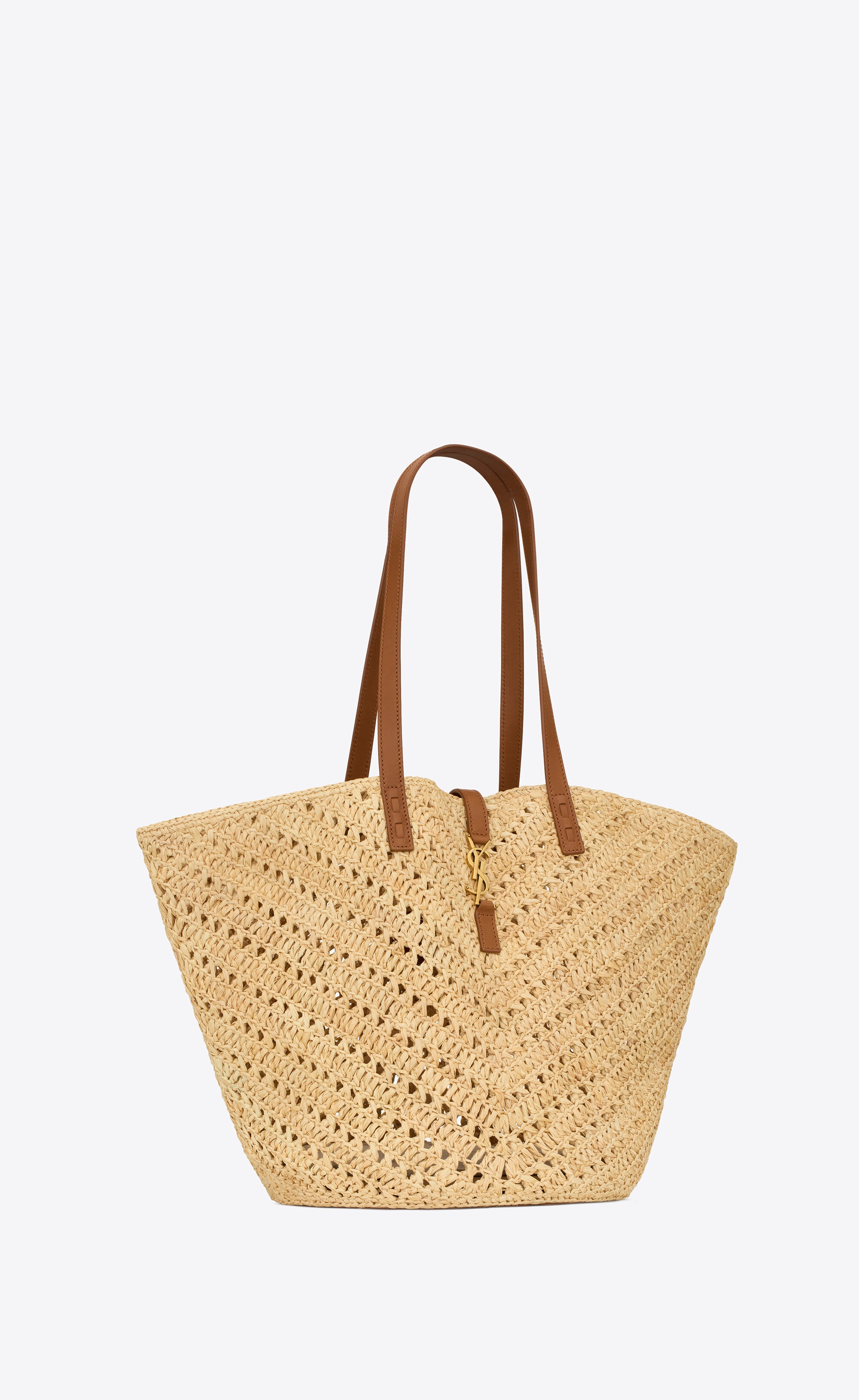 panier medium in raffia and vegetable-tanned leather - 4