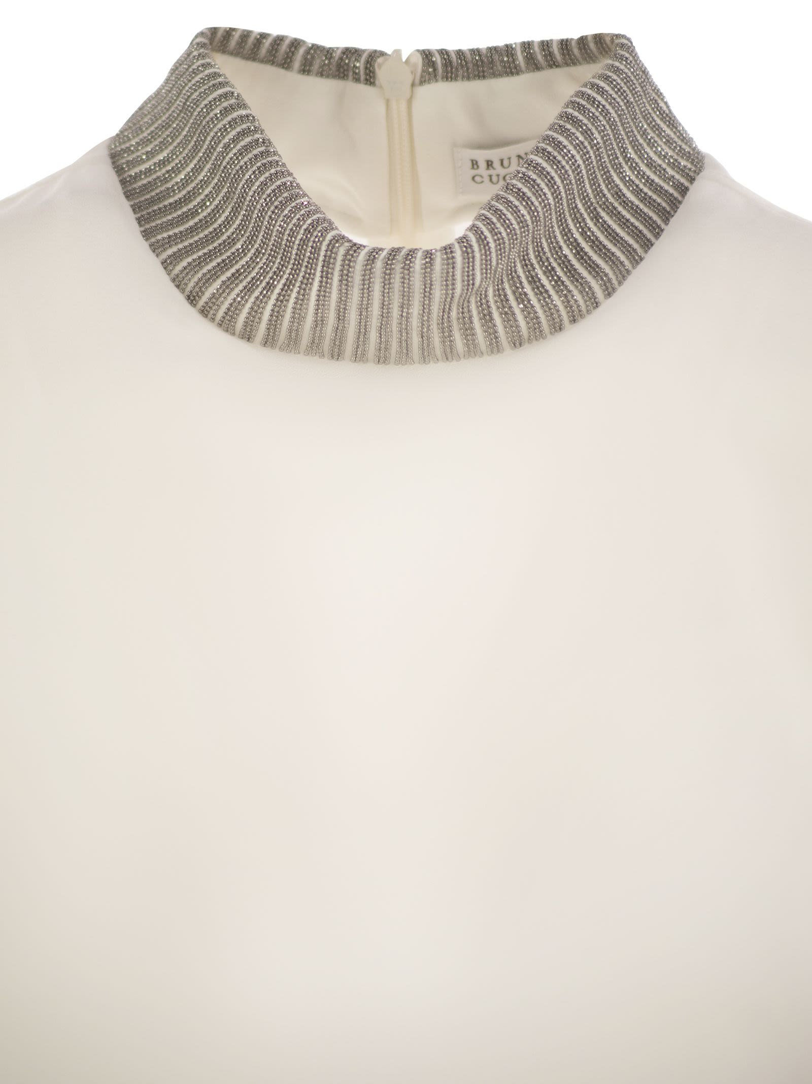 Brunello Cucinelli Women Silk Crepe De Chine Blouse With Neck Jewel - 4