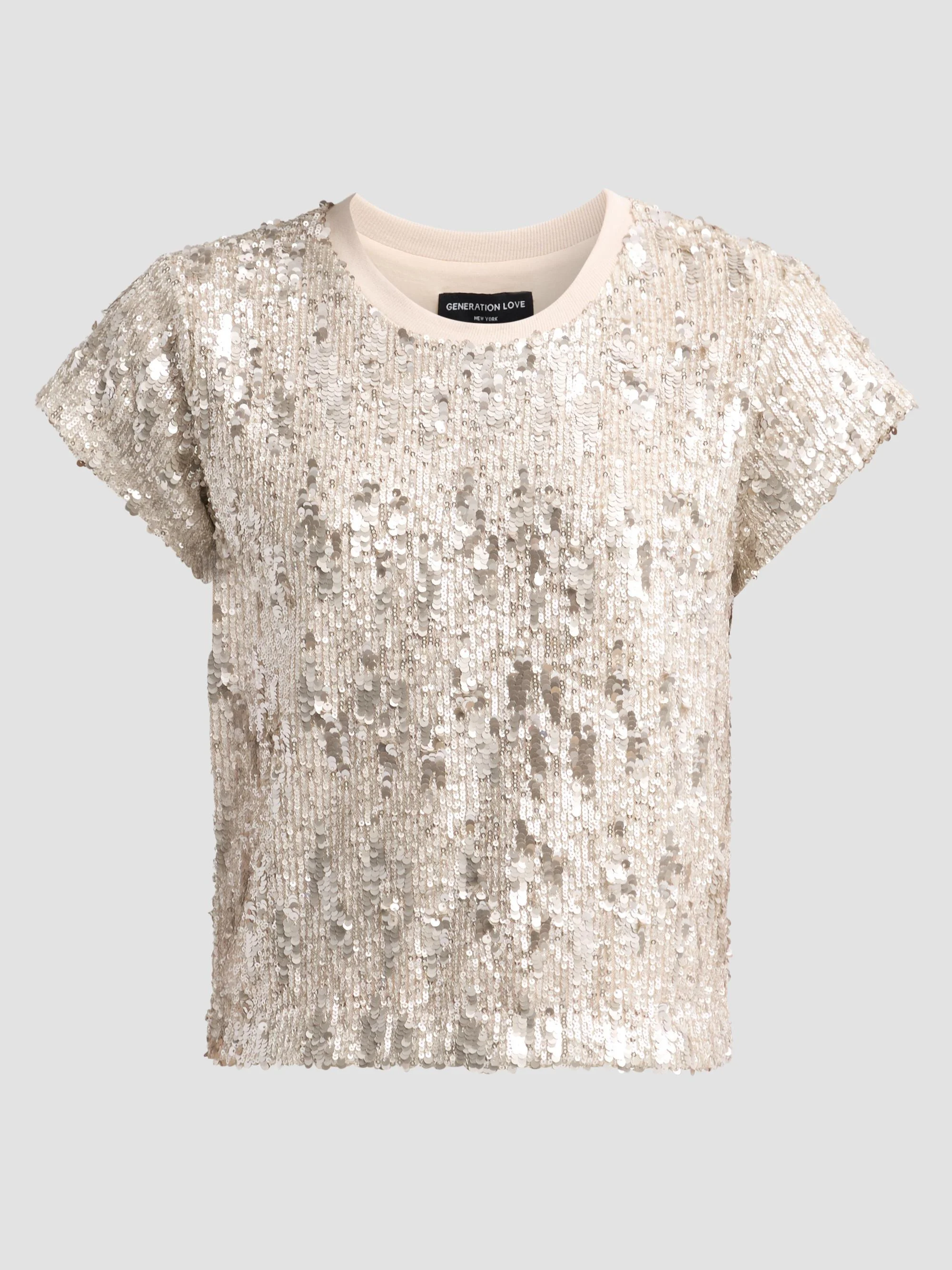 Women's Kai Mixed Sequined Top - Silvery Champagne - 1