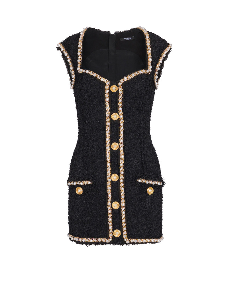 Tweed dress with pearl trim 1