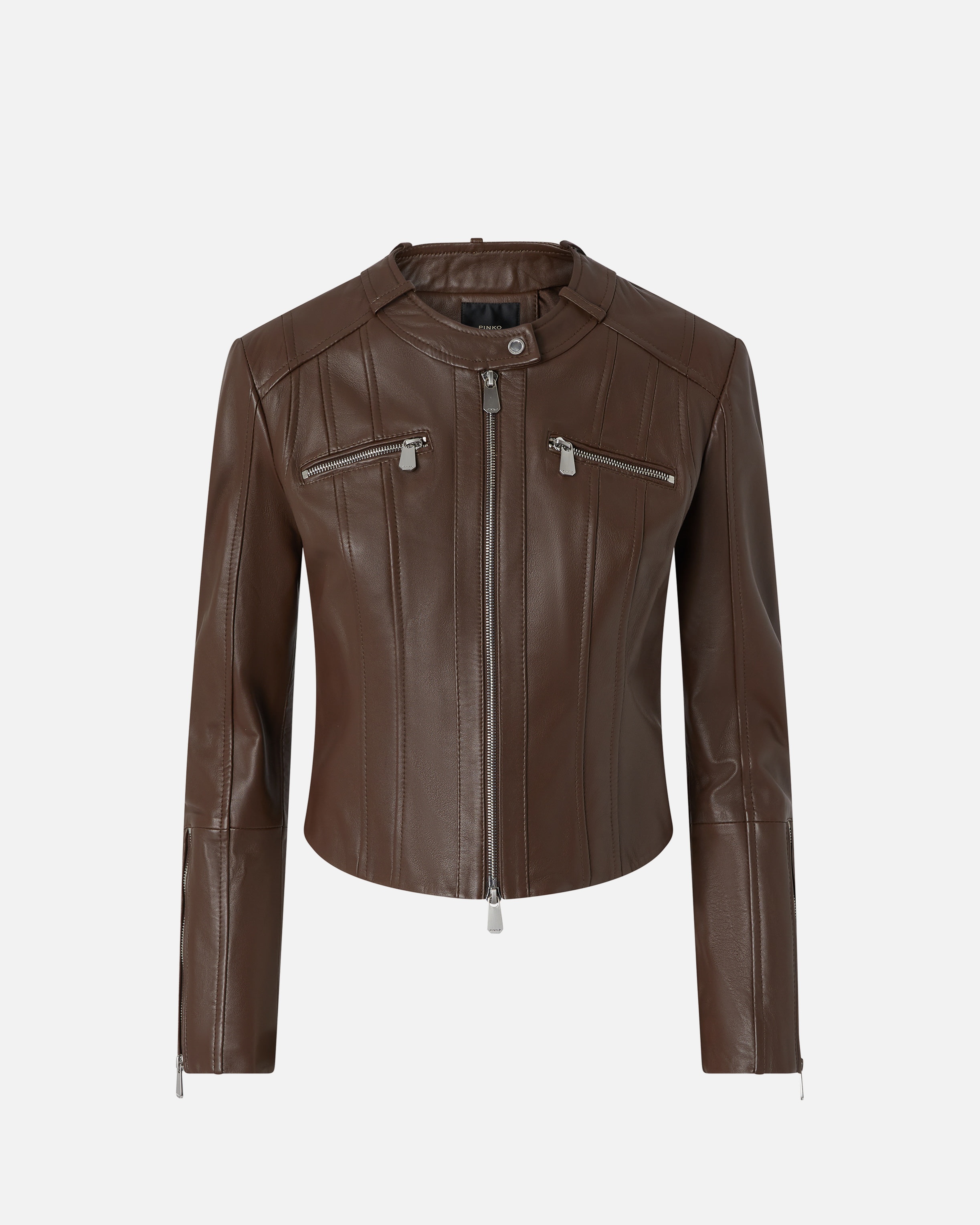 PINKO NAPPA LEATHER BIKER JACKET WITH VERTICAL TOPSTITCHING