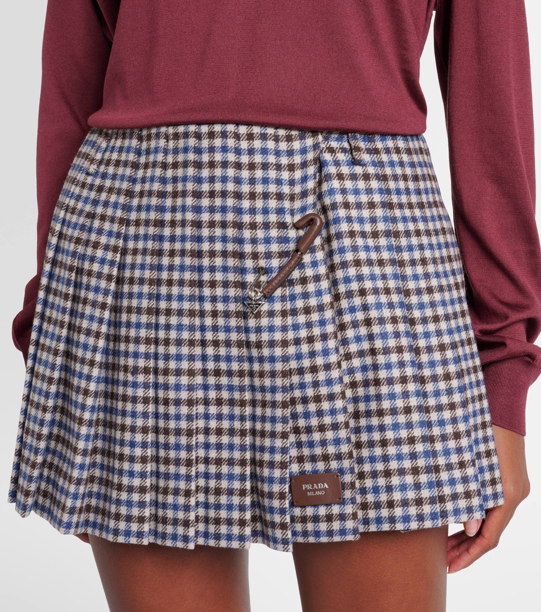 Pleated checked wool twill miniskirt - 4