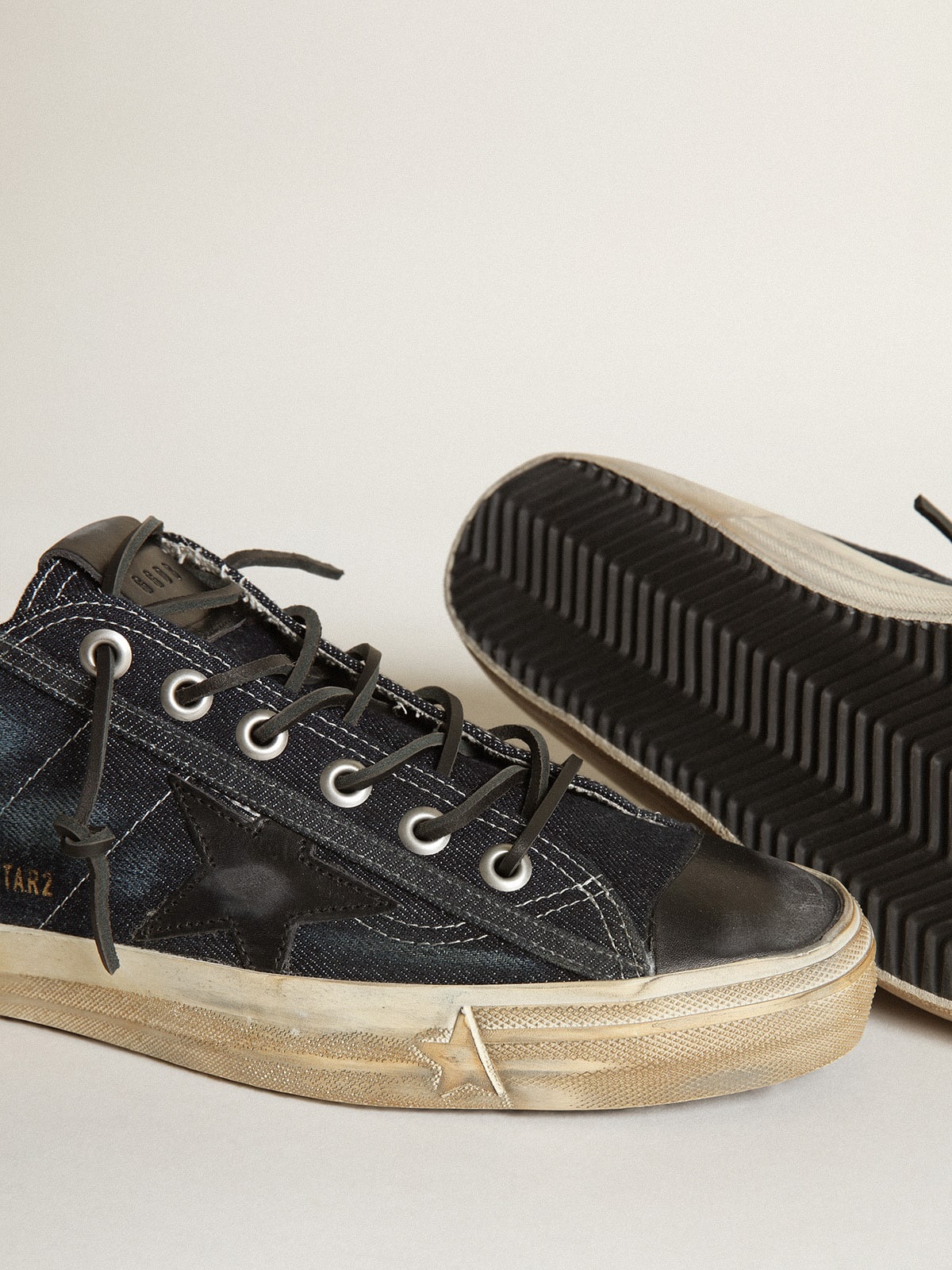 V-Star sneakers in midnight-blue denim with black leather star and toe - 3