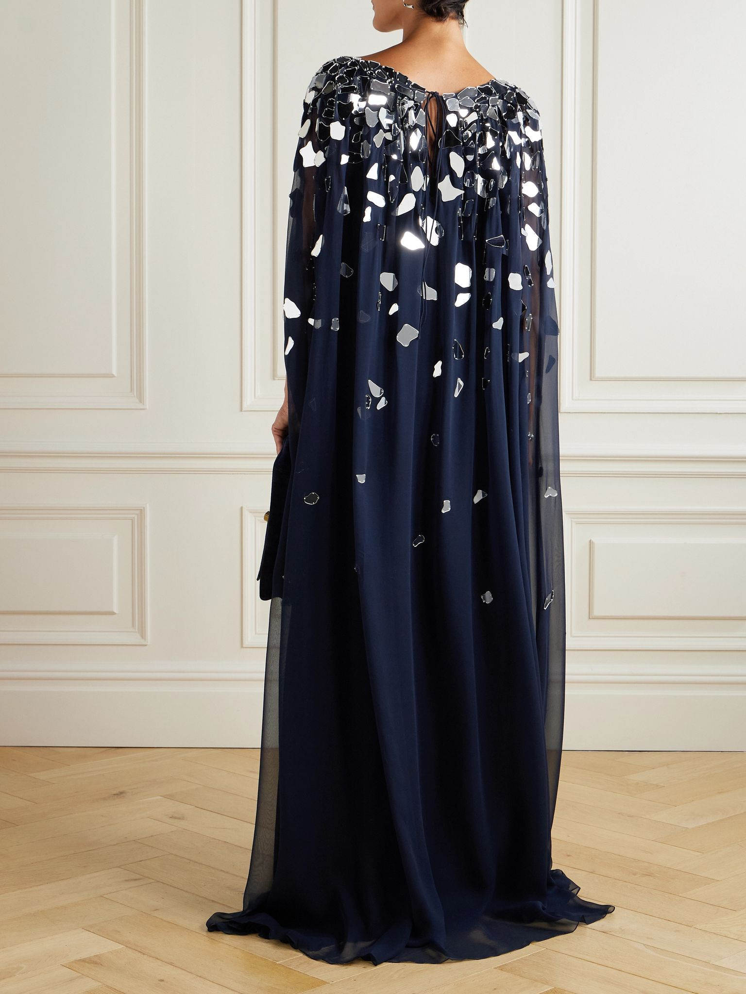 Embellished silk-chiffon gown Navy - 3