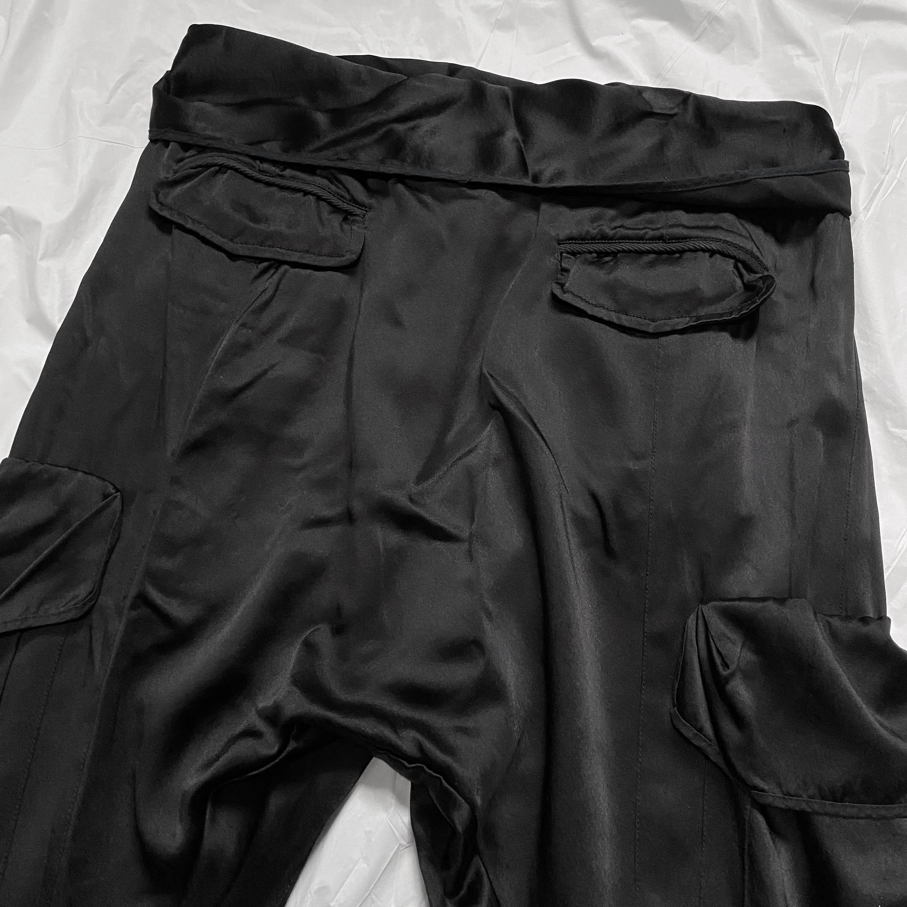 zOthers - BWNT Balmain Decarnin Era Fall 2009 Black Silk Cargo Bondage Drop Crotch Pants - 11