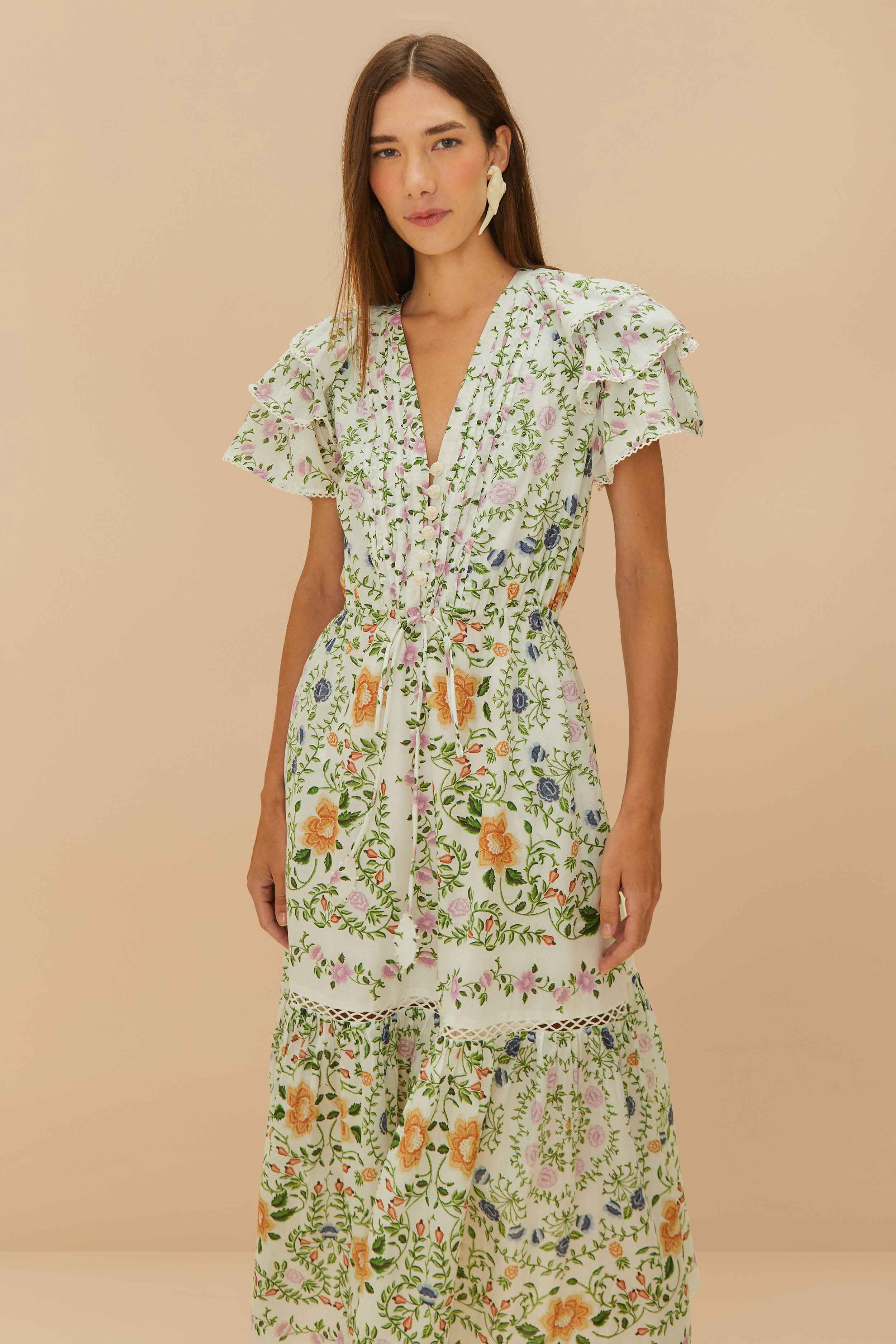 Off-White Folk Floral Lace Midi Dress - 2