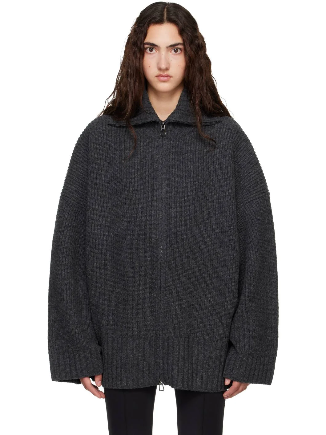 Gray Veda Oversized Zip-Up Cardigan - 1
