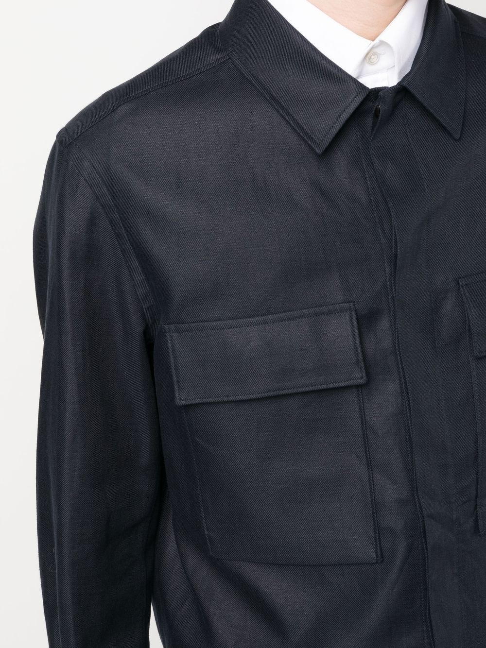 cargo-pocket linen shirt jacket - 5