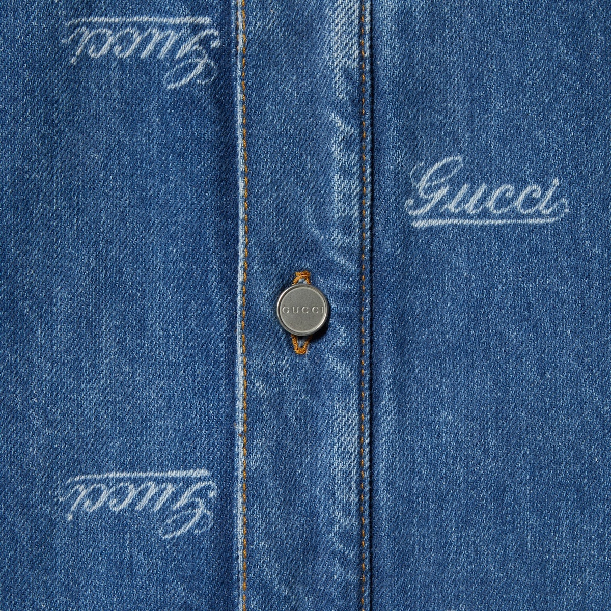 Denim shirt with lasered Gucci detail - 7