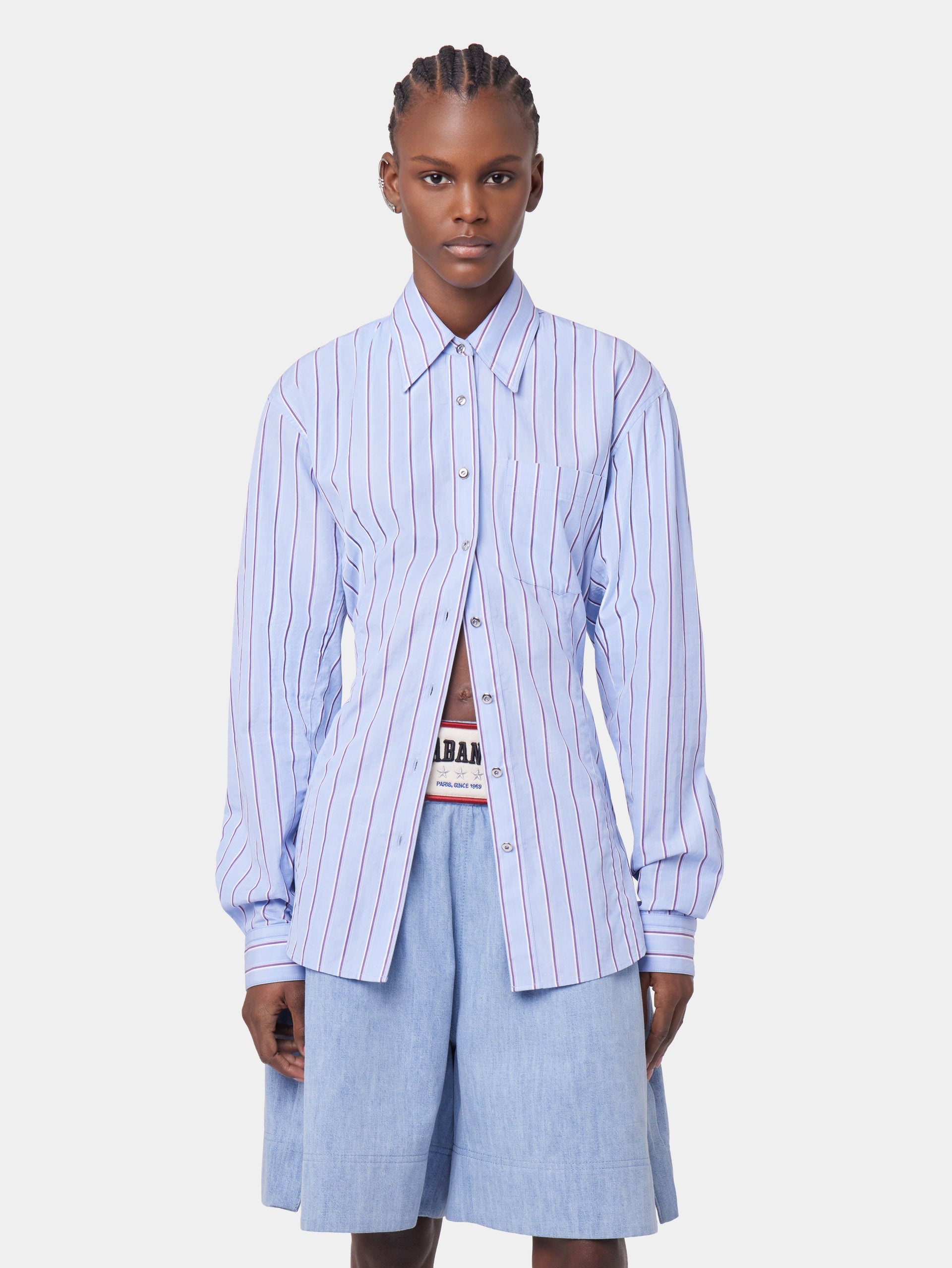 STRIPED WHITE AND BLUE SHIRT IN COTTON POPLIN - 3