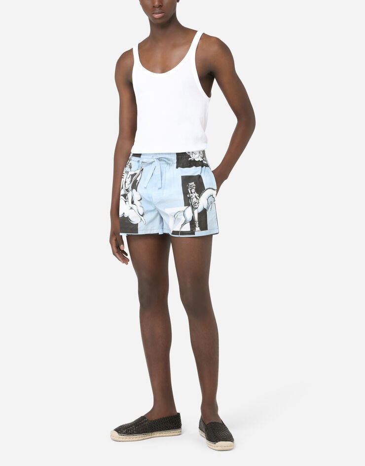 Cotton jogging shorts with majolica print - 6