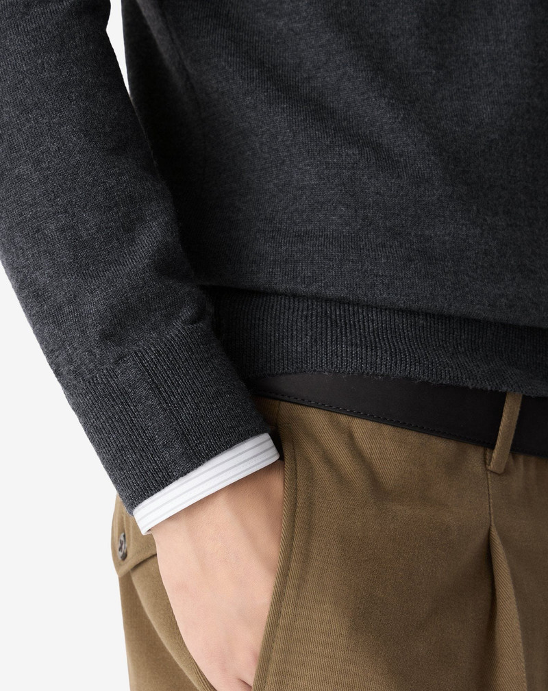 Anthracite grey button-up merino wool polo shirt 5