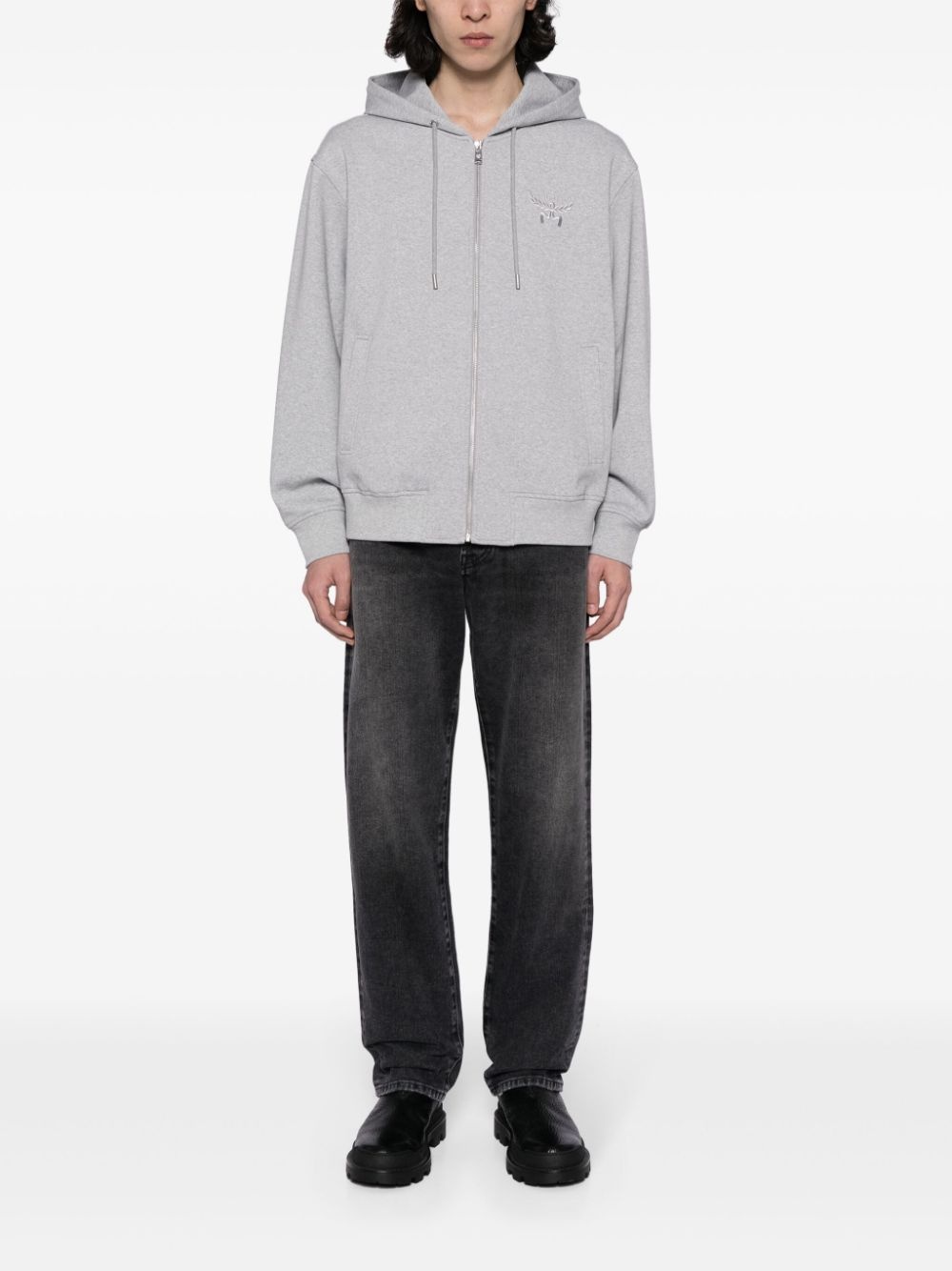 logo-embroidered zip-up hoodie - 2